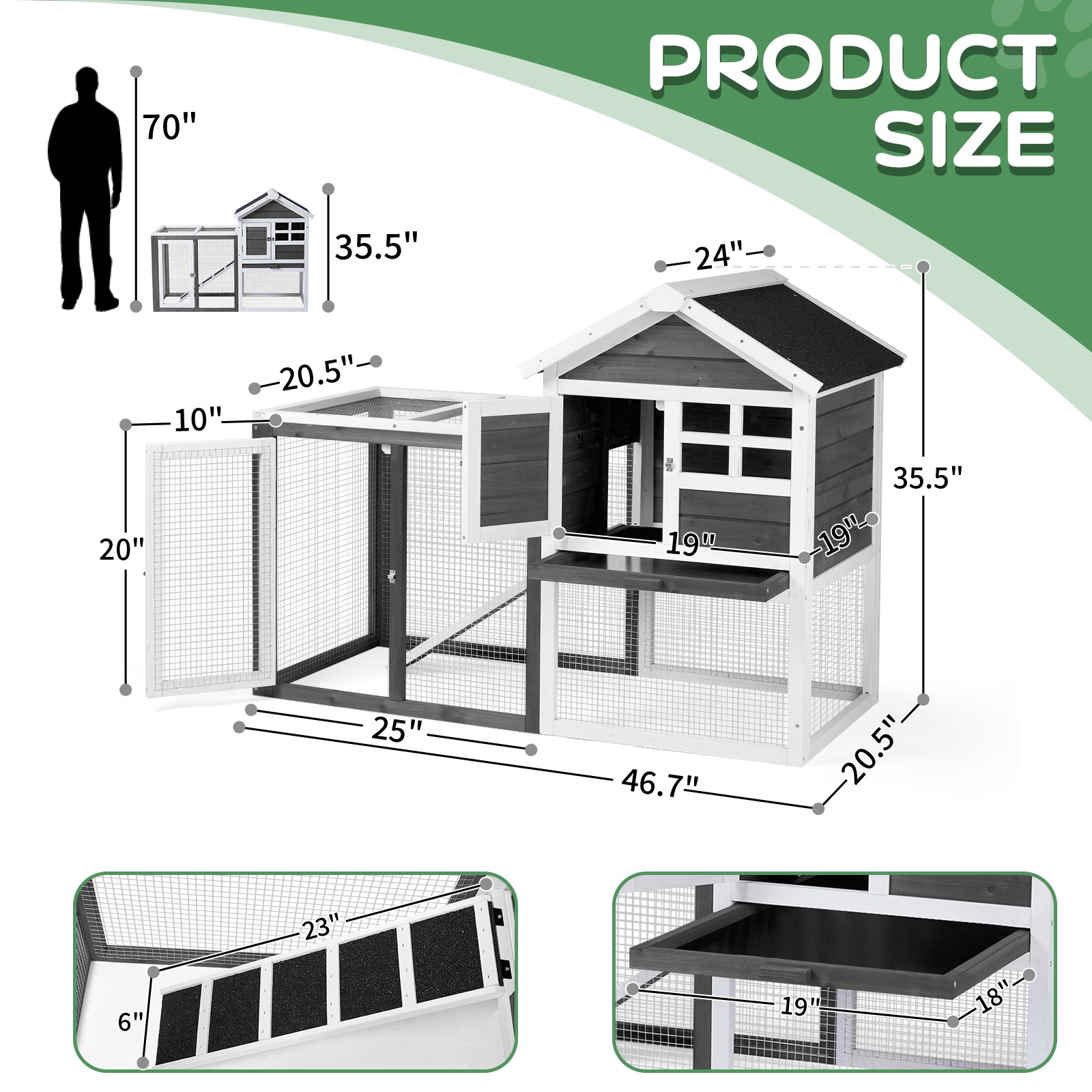 Outdoor Wooden Chicken Coop House Poultry Hutch Pet Cage w/ Nesting Box Backyard