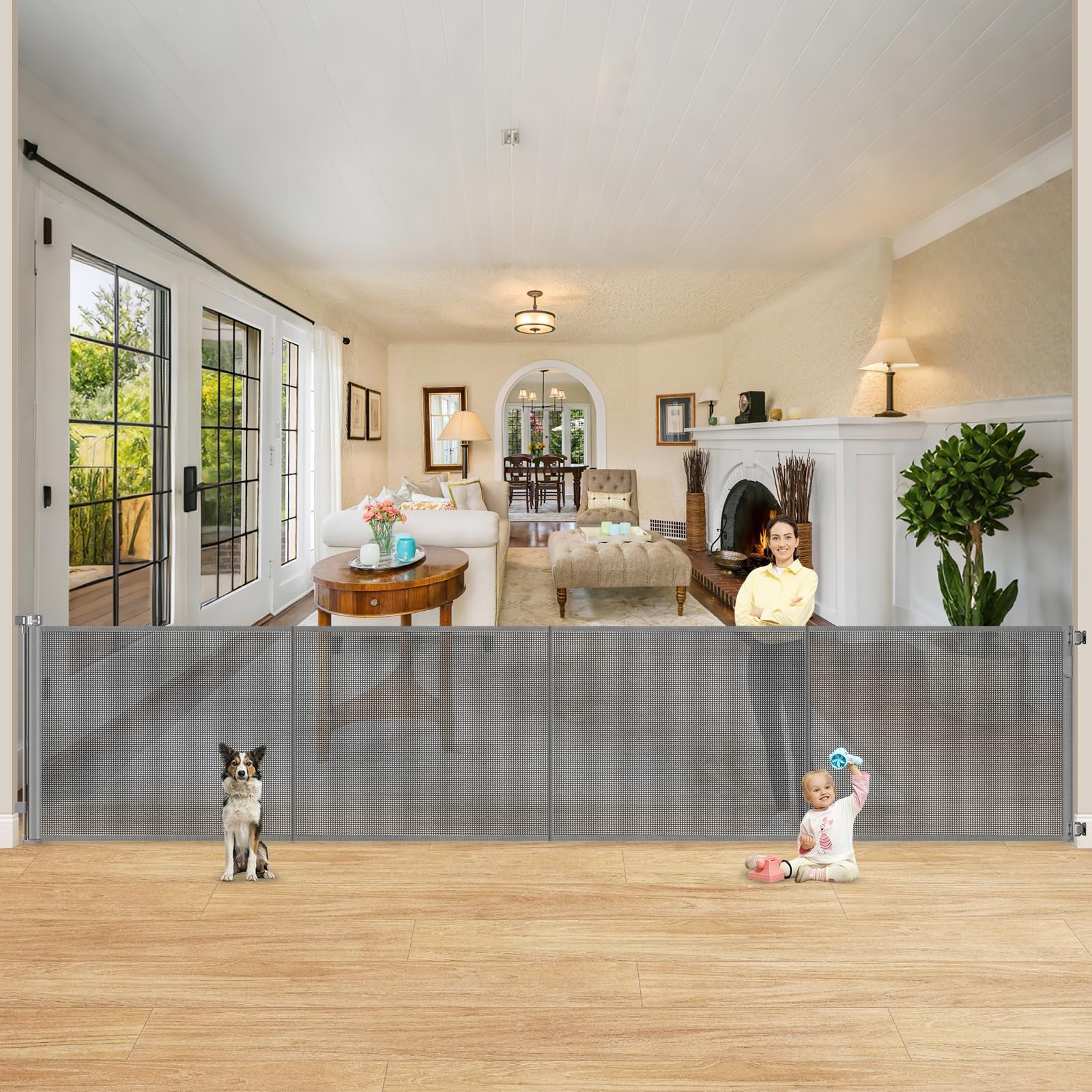 Retractable Baby Gate 200″ Retractable Pet Gates 16ft Mesh Child Gates 42″