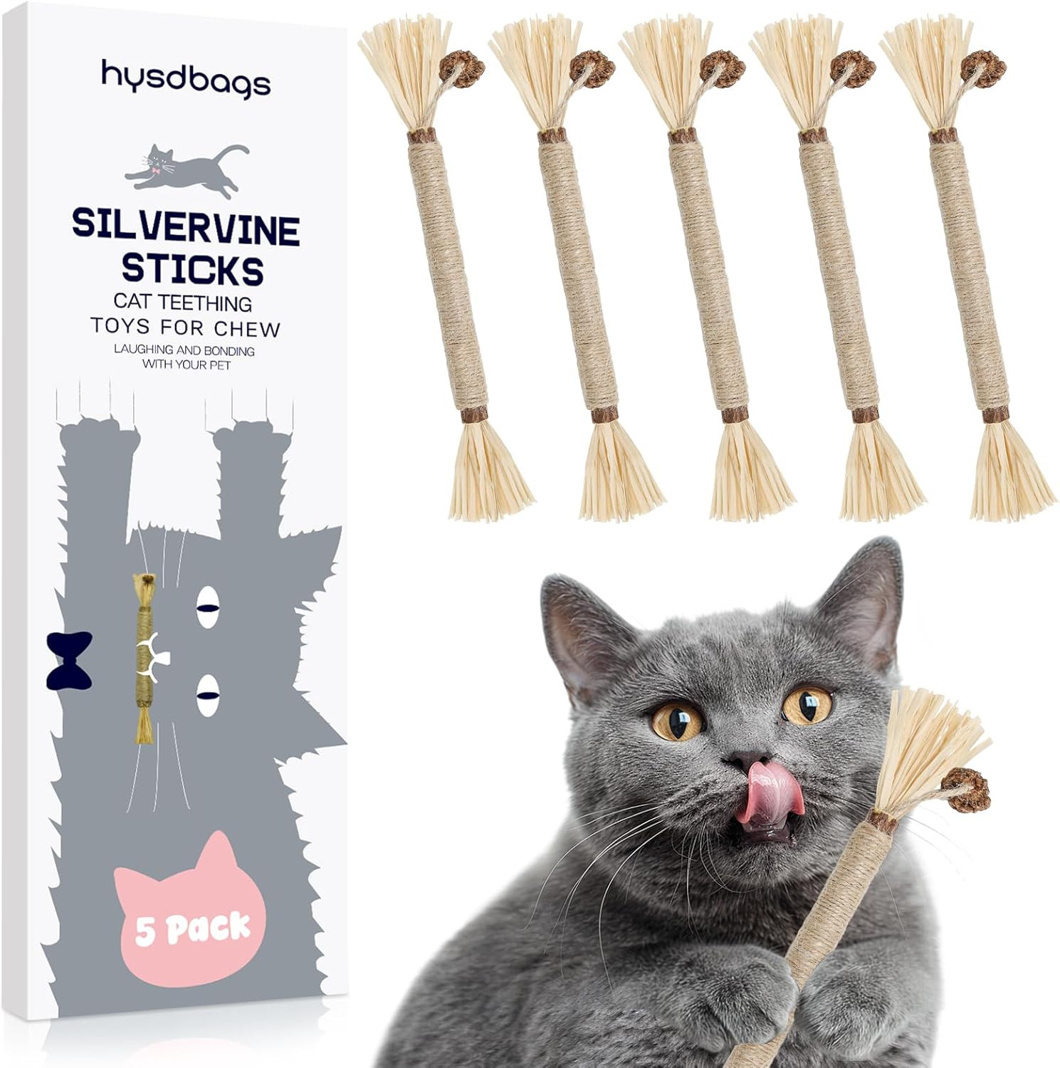 5 Pack Silvervine Sticks Cat Toys, Natural Chew Kitten Teething Toys for Cleanin