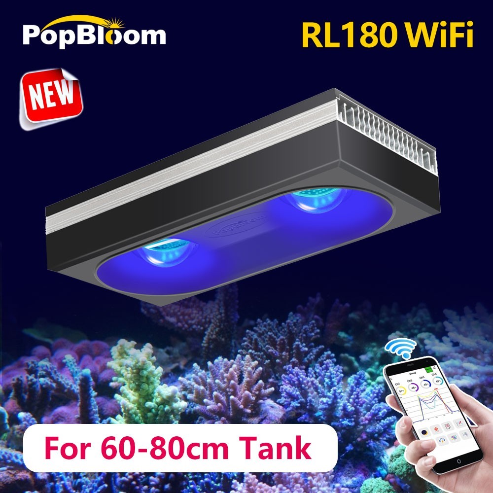 PopBloom RL180 WiFi Saltwater Aquarium Light for Marine Fish Tank Reef LED Light