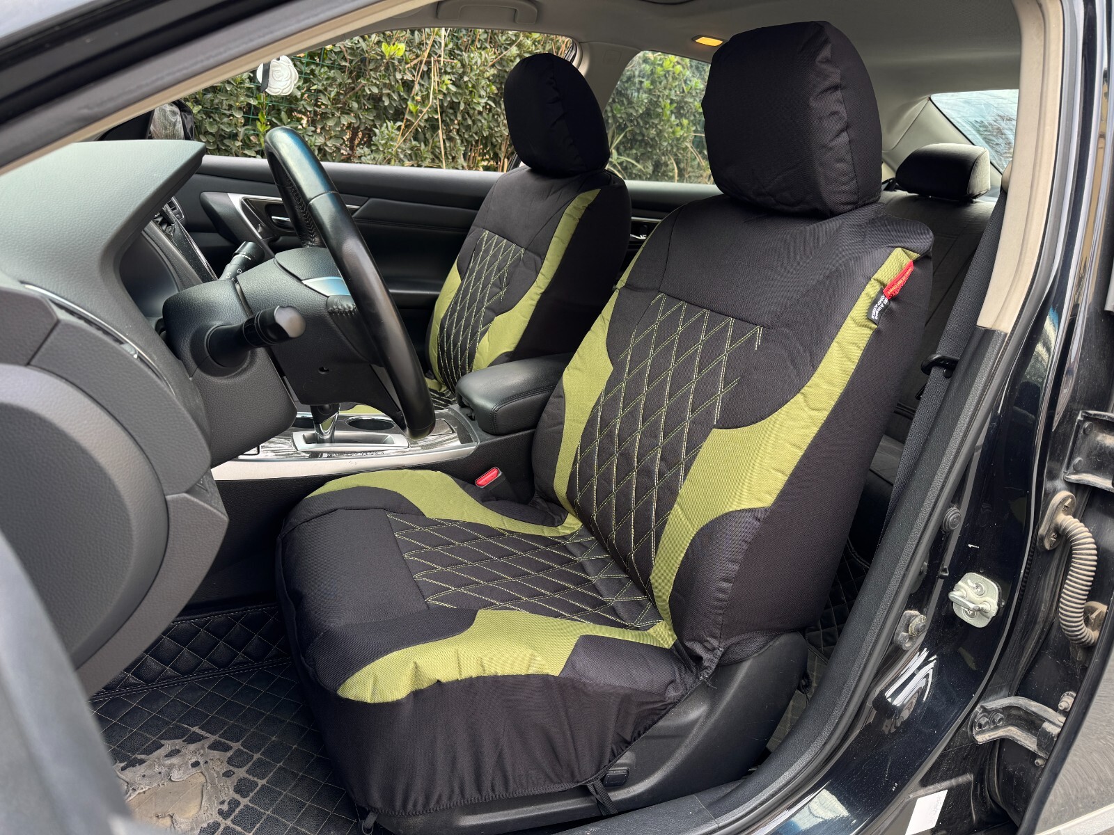 For Ford Focus 2017-2025 Car Front Seat Covers Durable Black Green Canvas 2PCS