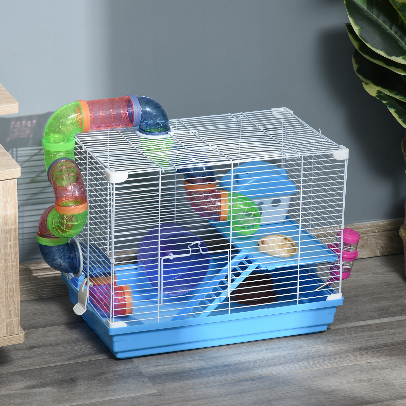 2-Tiers Small Animal Cage/Home with Water Bottle, Food Dishes, & Interior Ladder