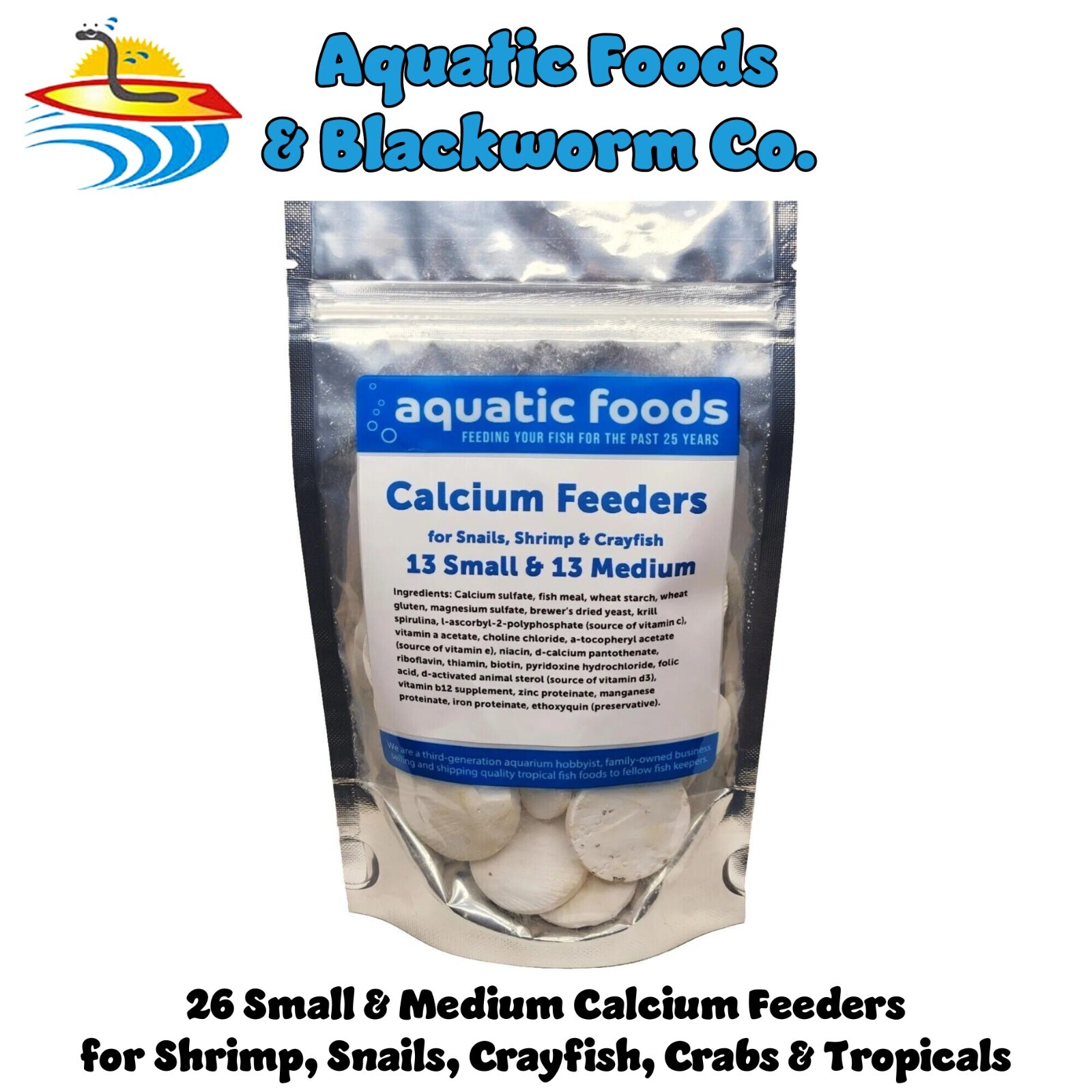 Calcium Feeders, 26 Small & Medium Discs for Shrimp, Snails, Crabs & Crayfish
