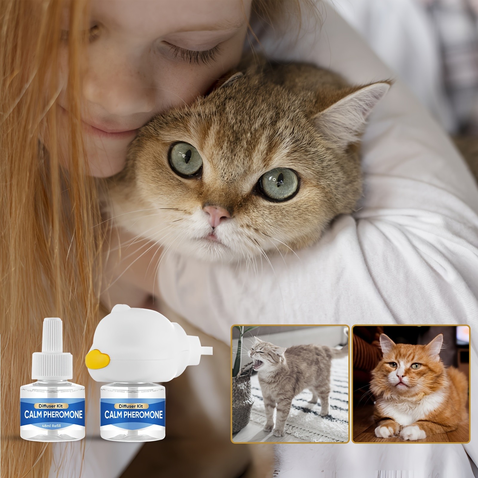 Cat Calming Diffuser Kit + 2 Refills 48ml 60 Day Supply Pheromone Anxiety Relief
