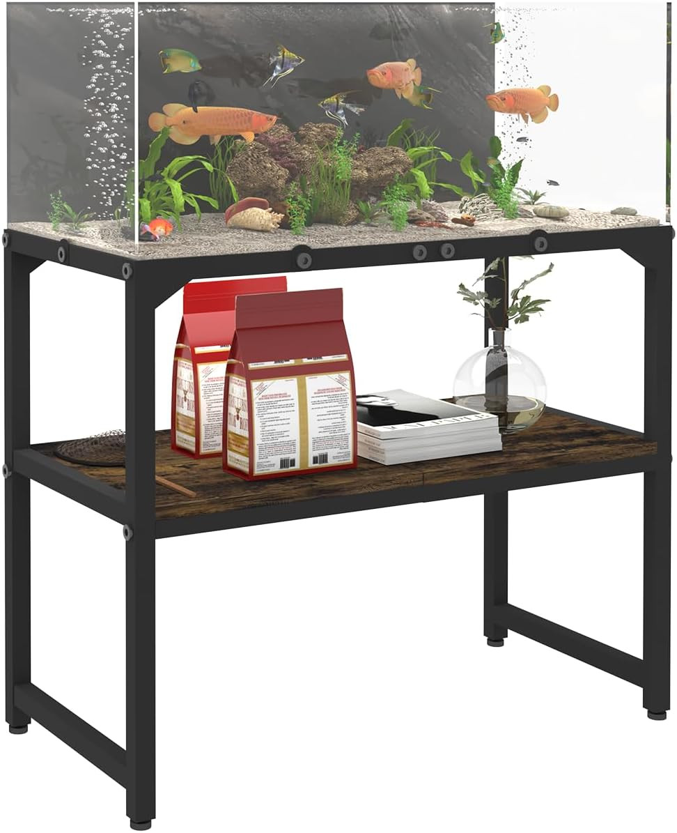 20 Gallon High Rimless Fish Tank Stand with Shelf for Storage, 2 Tiers Metal Aqu