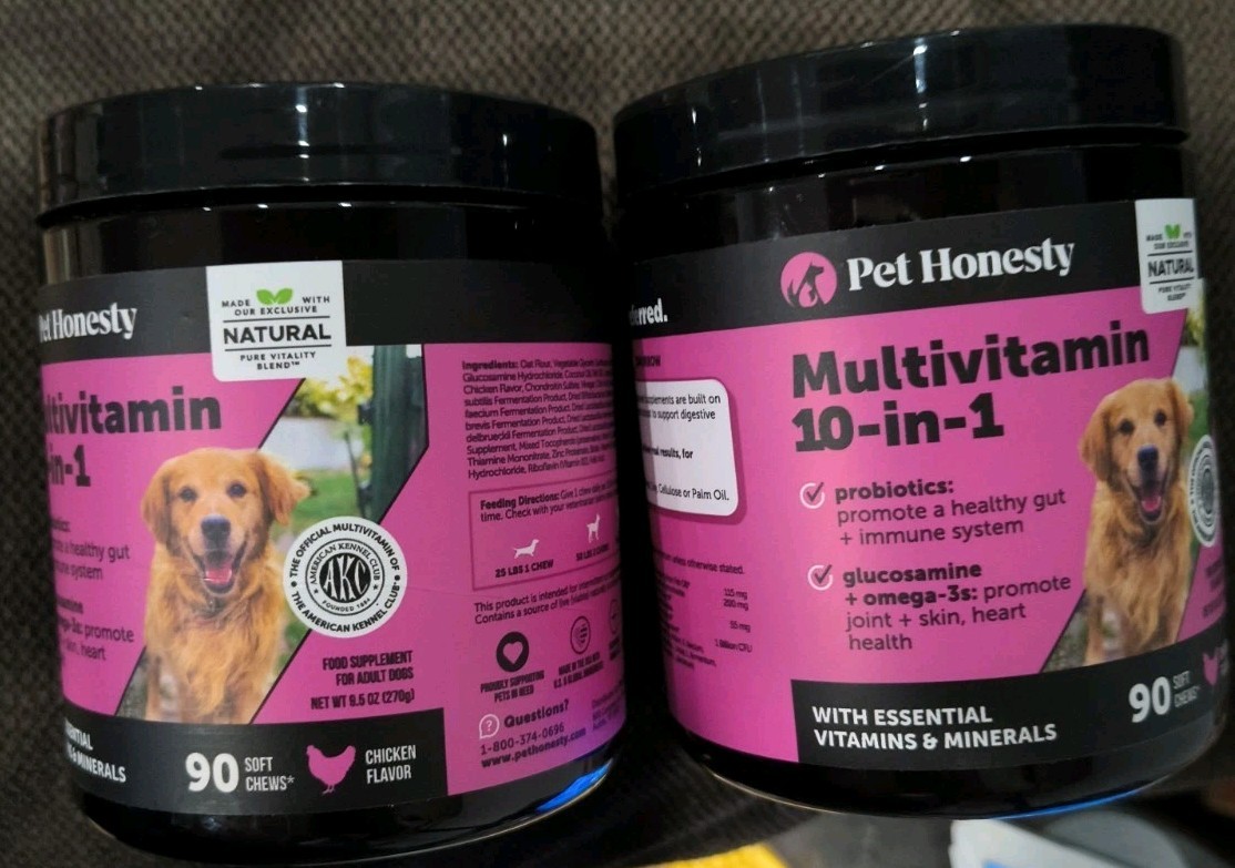🔥🐶Lot Of 2 Pet Honesty 10 In 1 Multivitamin w Glucosamine Dog Supplement 90 Ct