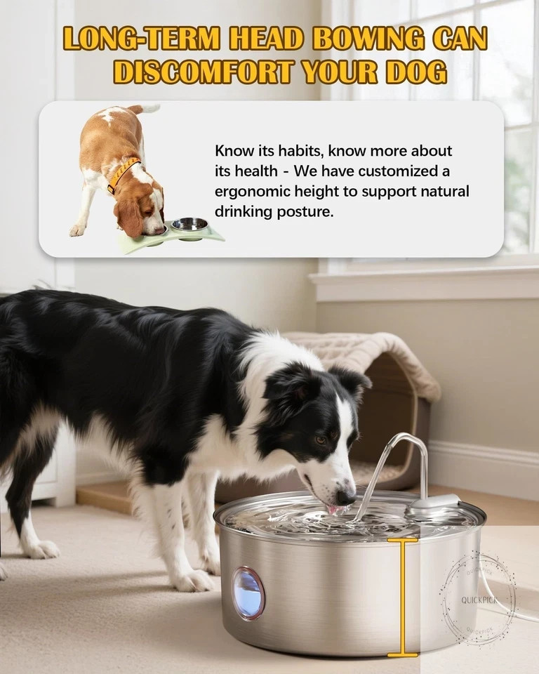 Dog Water Fountain for Large Dogs- 270oz/8L Stainless Steel Dog Water Bowl Dispe