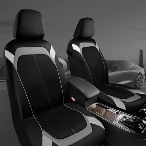 Car Seat Cover – Silver & Gray Leather with Breathable Mesh Full Set Gray Full