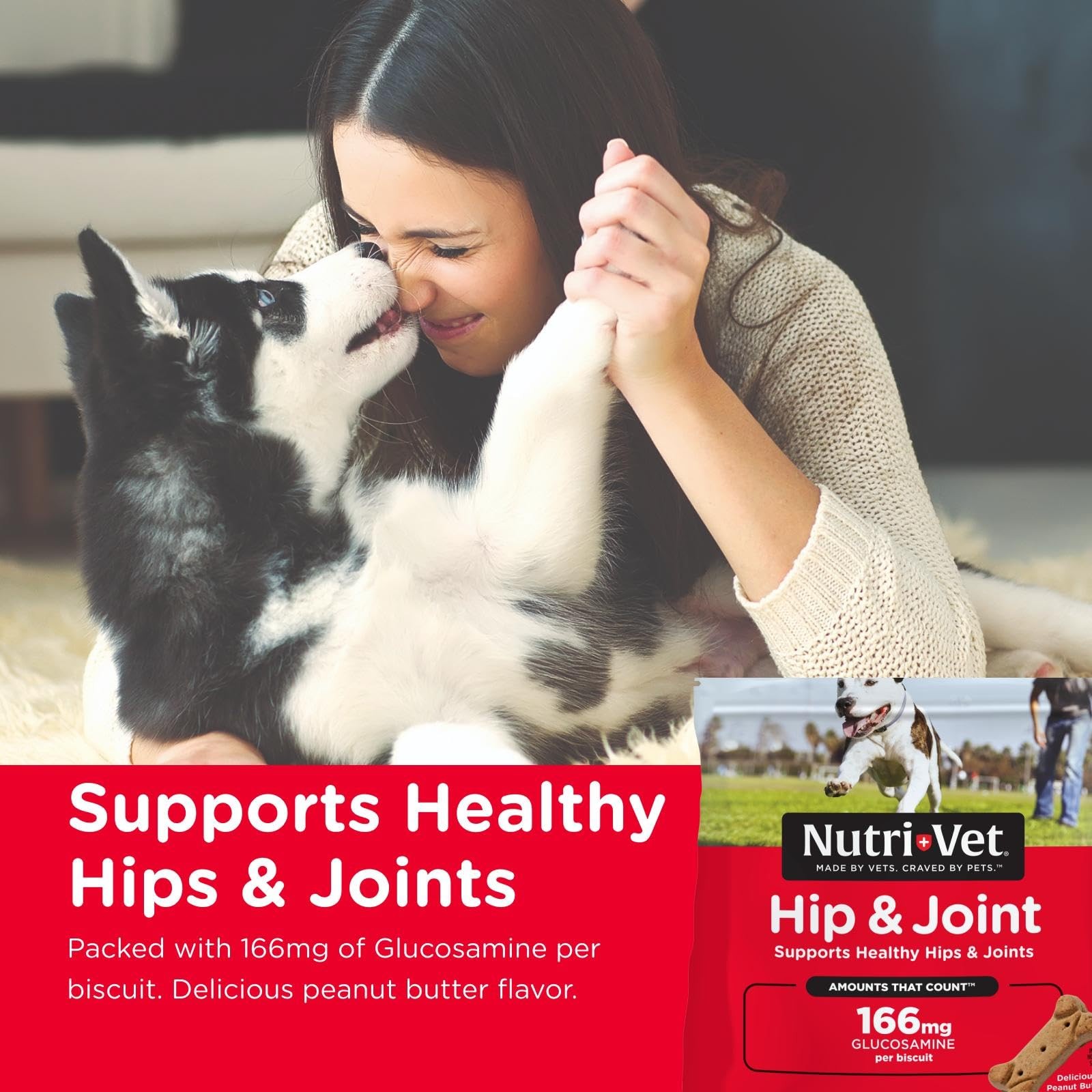 Nutri-Vet Hip & Joint Biscuits for Dogs | Tasty Dog Glucosamine Treat & Dog