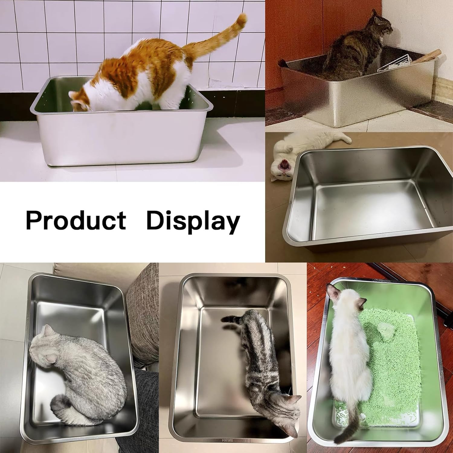 2 Pcak Stainless Steel Litter Box，Cat Rust Proof Metal Litter Box XL High Sides
