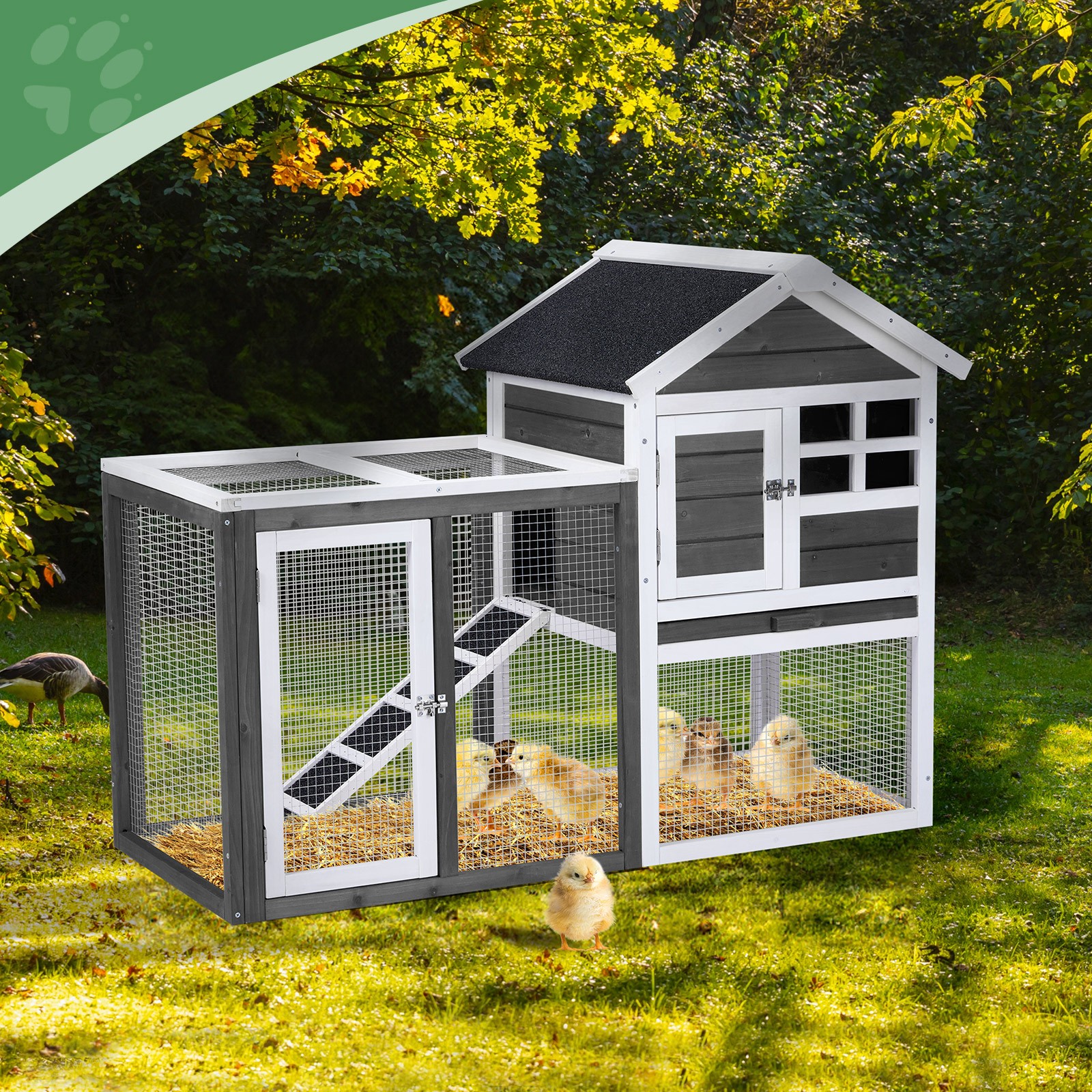 Outdoor Wooden Chicken Coop House Poultry Hutch Pet Cage w/ Nesting Box Backyard