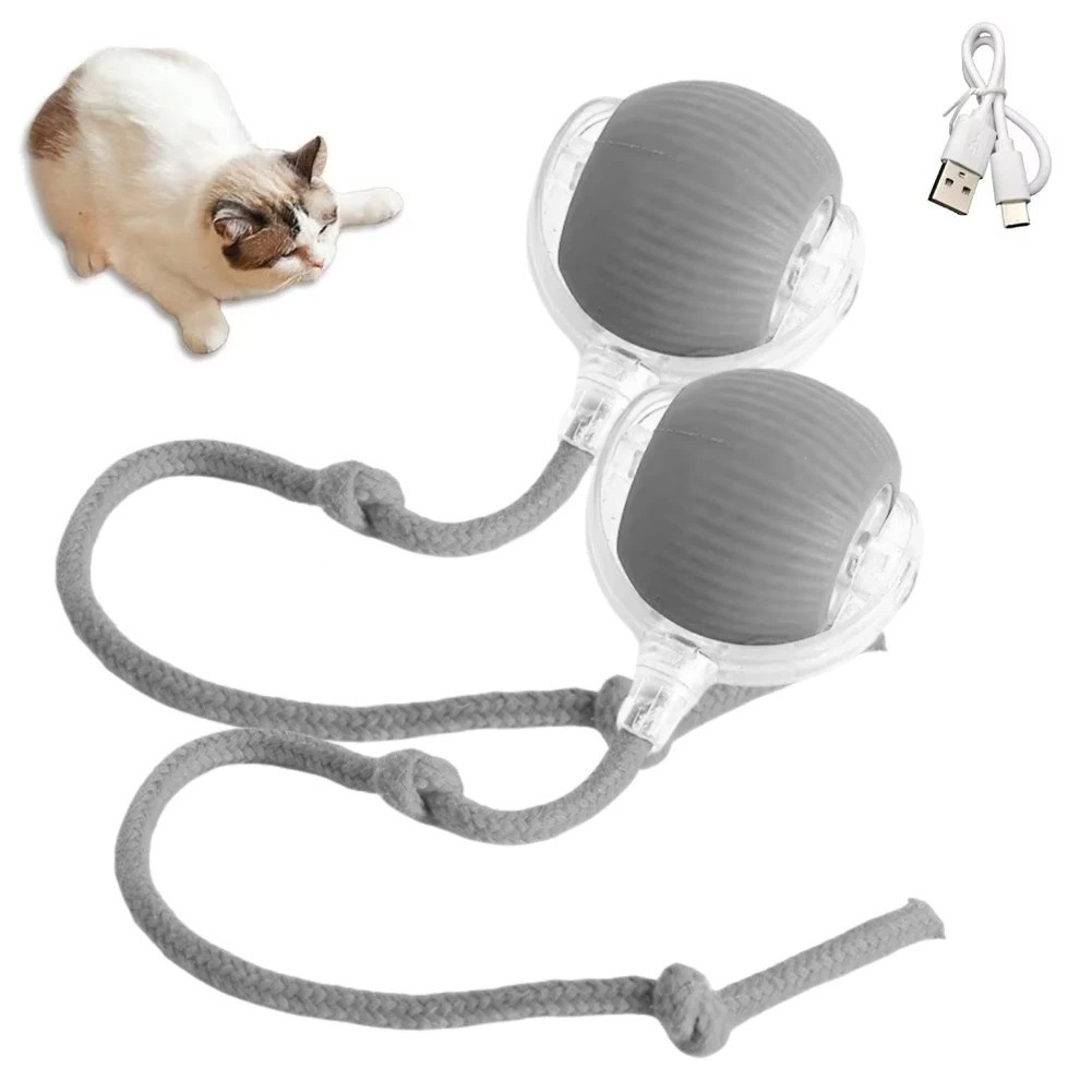 Interactive Automatic Rolling Cat Ball Rechargeable Mouse Tail Toy USB Pet Toy