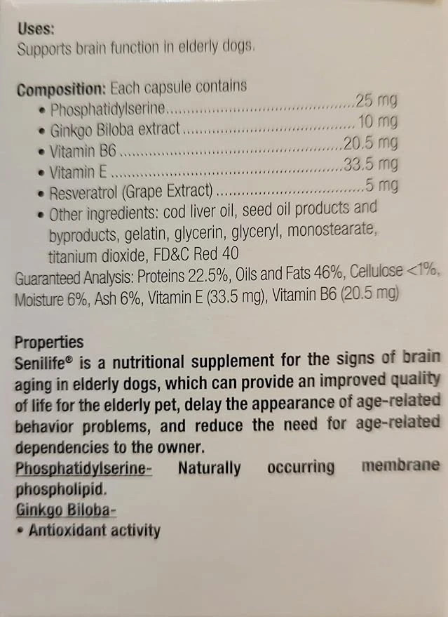 2 pack-Senilife by Ceva Nutritional Supplement for Elderly Dogs 30 Capsule NEW