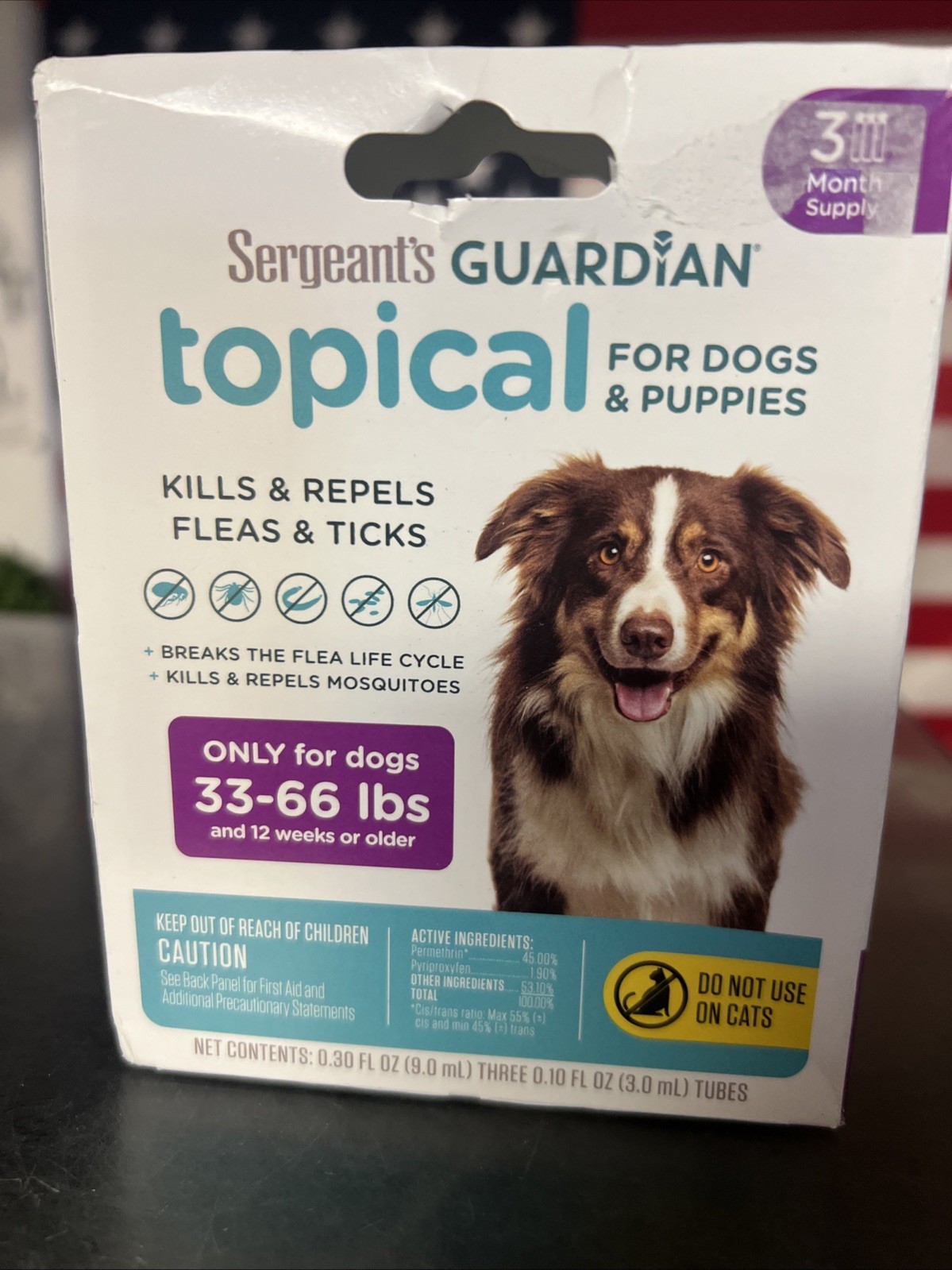 Sergeant’s Guardian Flea & Tick Squeeze On Topical for Dogs, 33-66 lbs., 3 Month