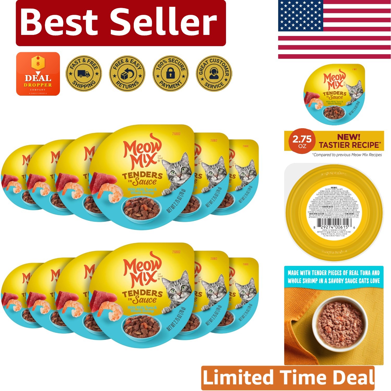 Nutritious Tenders in Sauce Cat Food, Tuna & Shrimp – 2.75 OZ Cups, 12 Pack