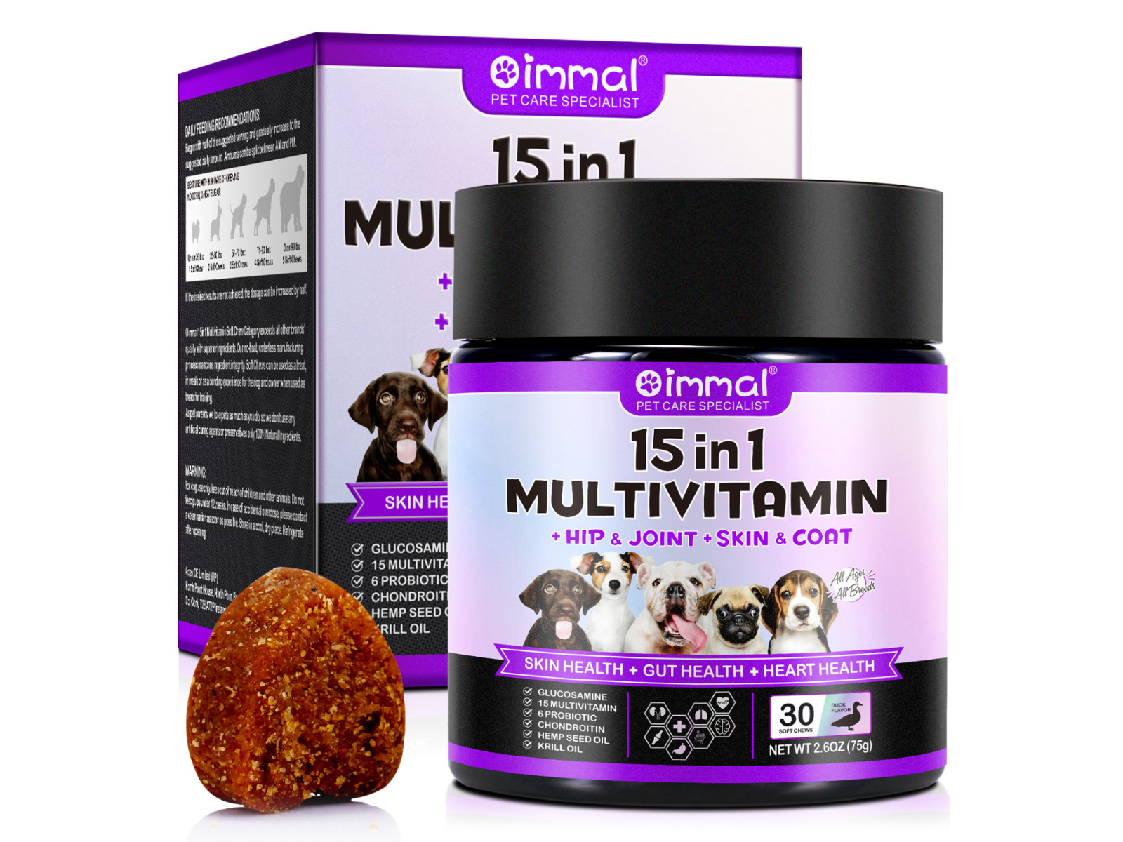 15 in 1 Dog Multivitamins and Supplements for Hip + Joint + Skin + Coat, 30CT