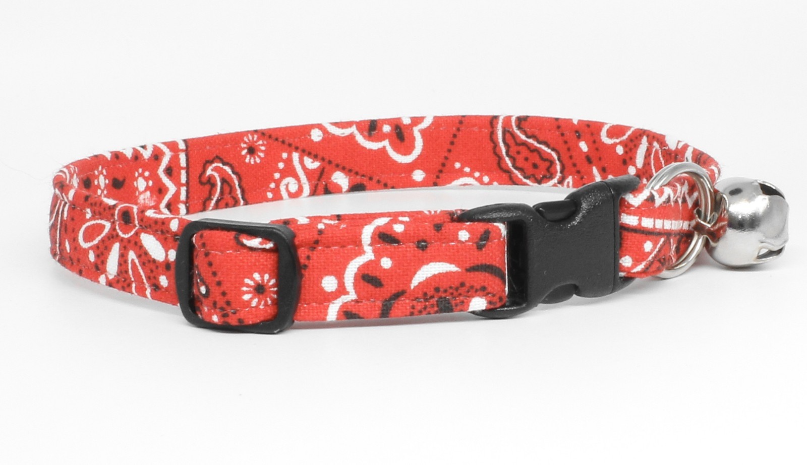 NEW HANDMADE BREAKAWAY SAFETY CAT COLLAR ~ Red Bandana ~ Cotton