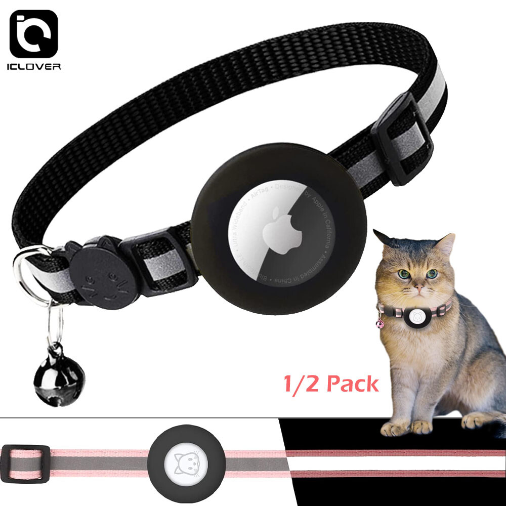Airtag Cat Collar Holder Case Kitten Dog Breakaway Reflective For Apple W/ Bell
