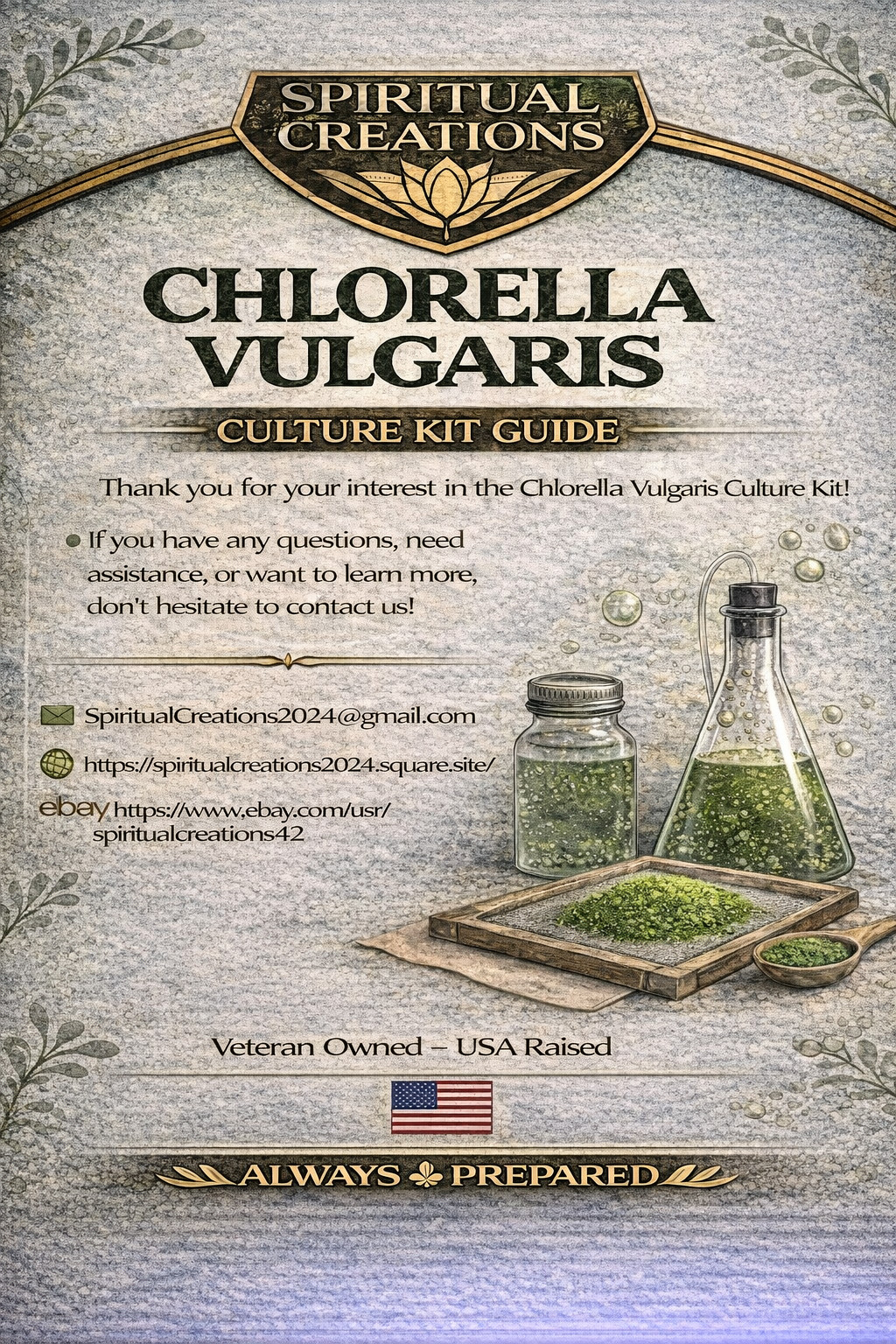 Live Chlorella Vulgaris Culture (500ml) and Algae Growth Nutrient (250ml)