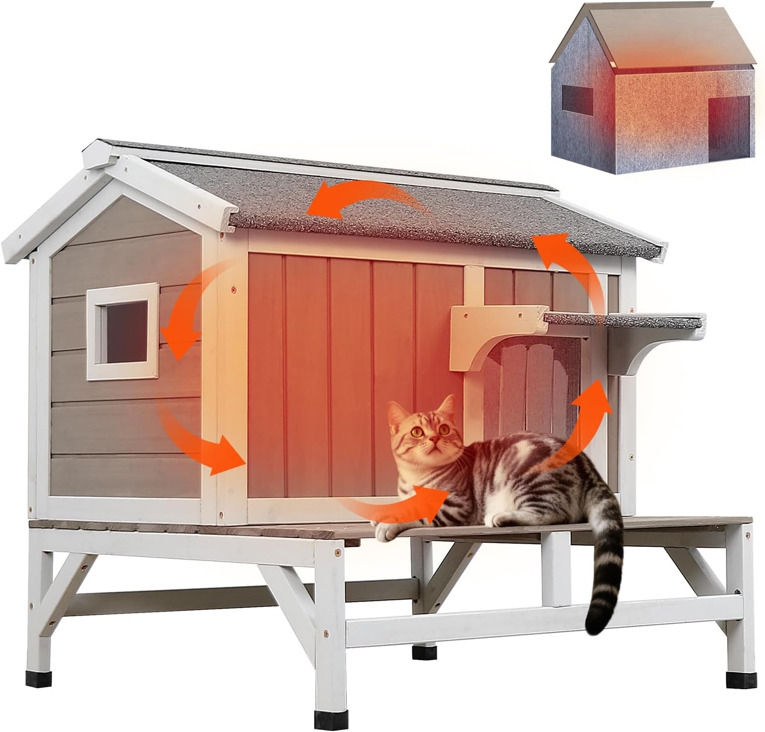 Petscosset Insulated Cat House Outdoor Cat Shelter for Winter Wooden Pet House
