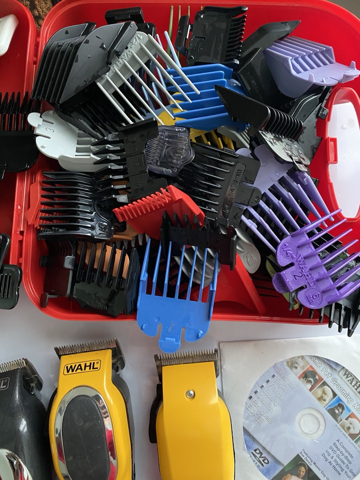 HUGE Lot Of 7 WAHL Clippers Fur Parts Blades Heads Brushes Case DVD Vet Animals