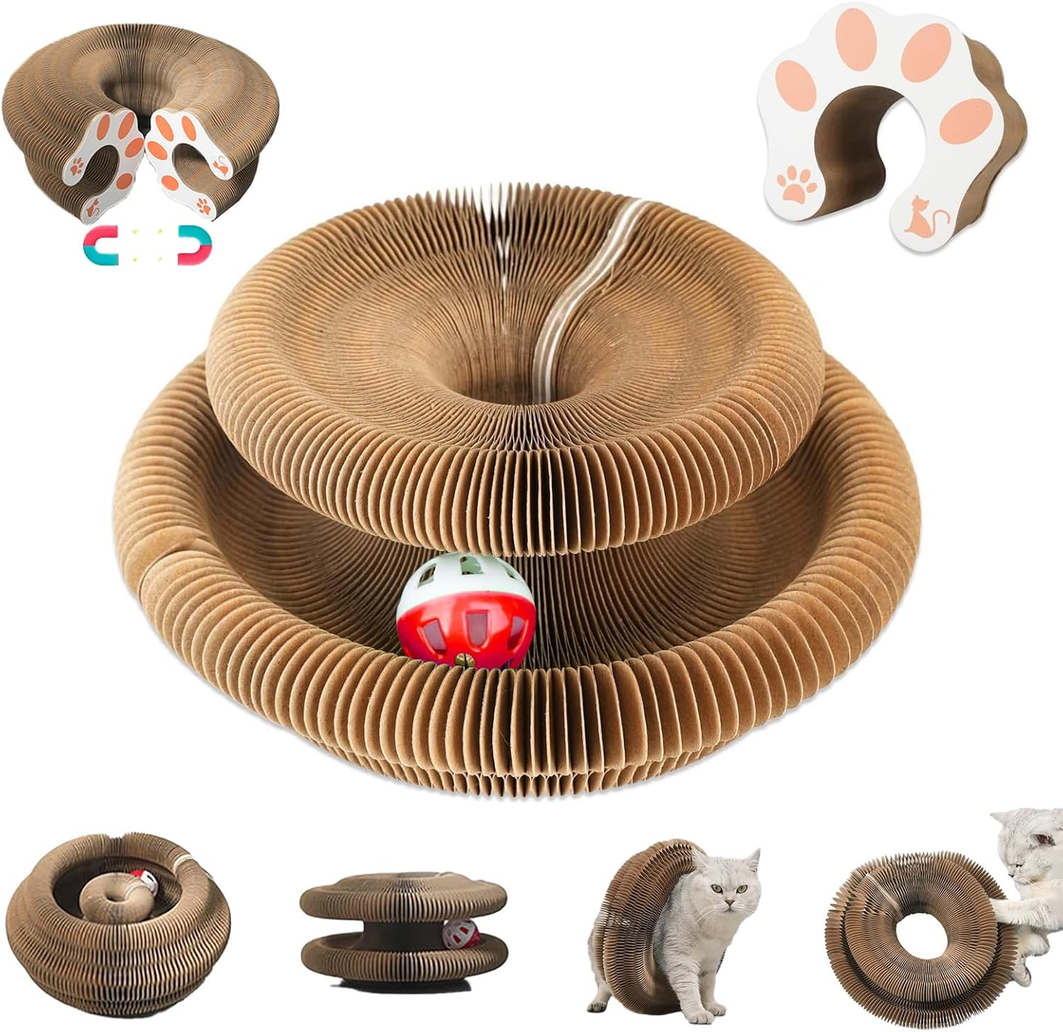 Kitty Curls Cat Toy, Magic Organ Cat Interactive Scratcher Cardboard with Bell