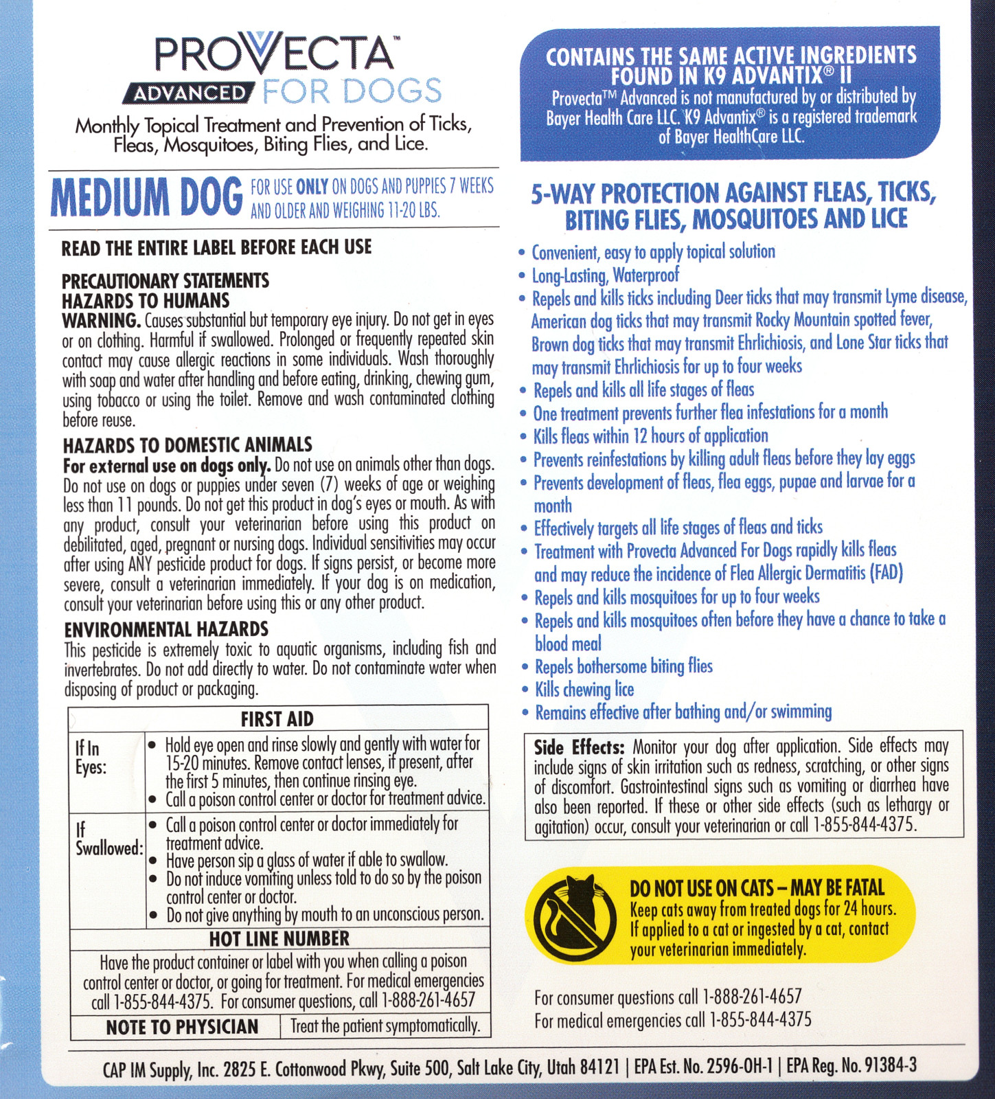 Provecta Advanced Flea & Tick Treatment for Dogs, MED/11-20 lb, 4 Monthly Doses