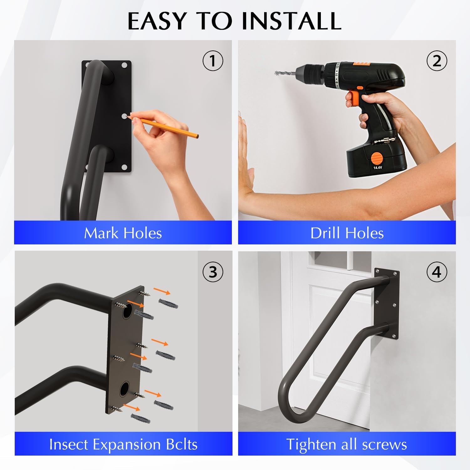 Hand Rails for Outdoor 1-2 Steps, Indoor Stairs, Bathroom, Wall Mount Non-Sli…