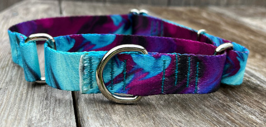 1 inch wide Adjustable Martingale Dog Collar – Slip on Purple & Teal Collar USA