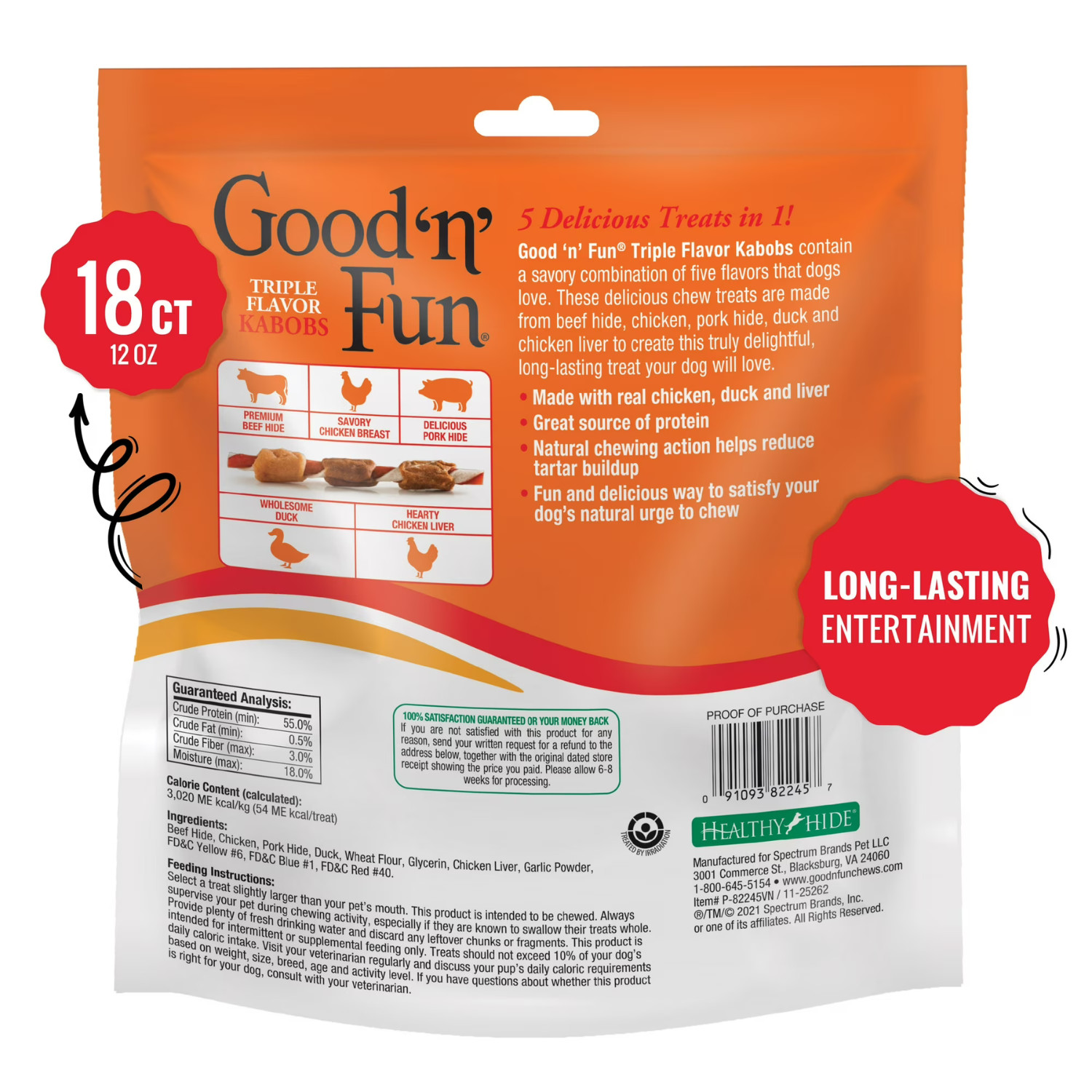 Good ‘n’ Fun Triple Flavor Kabobs, Rawhide Chews for All Dogs, 12 oz, 2 Pack