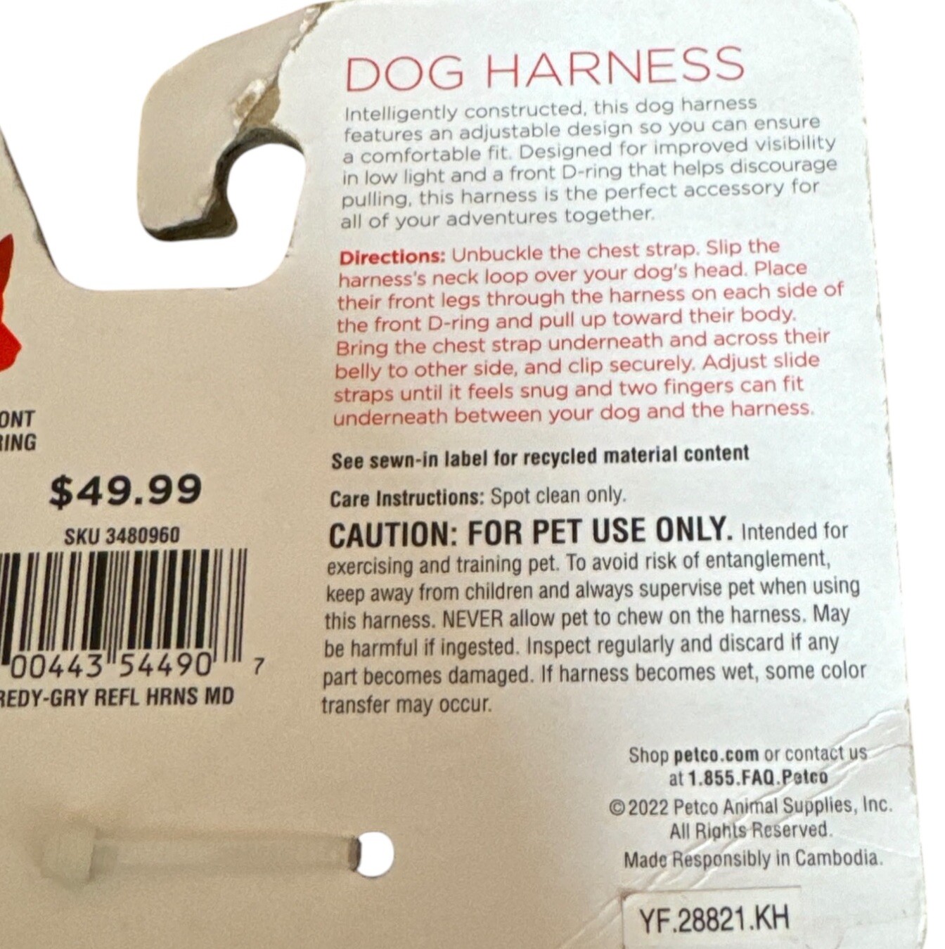 Reddy Dog Strap Harness Silver Gray Size Medium NEW