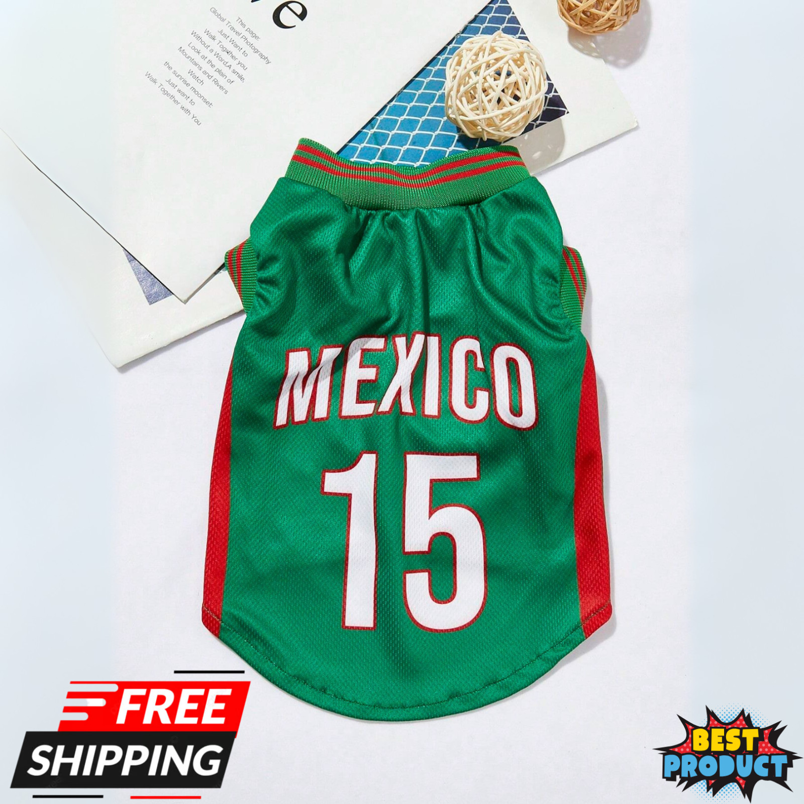 Pets World Cup 2026 Jersey Shirt Striped Ribbed Trim Breathable Dog & Cat Jersey