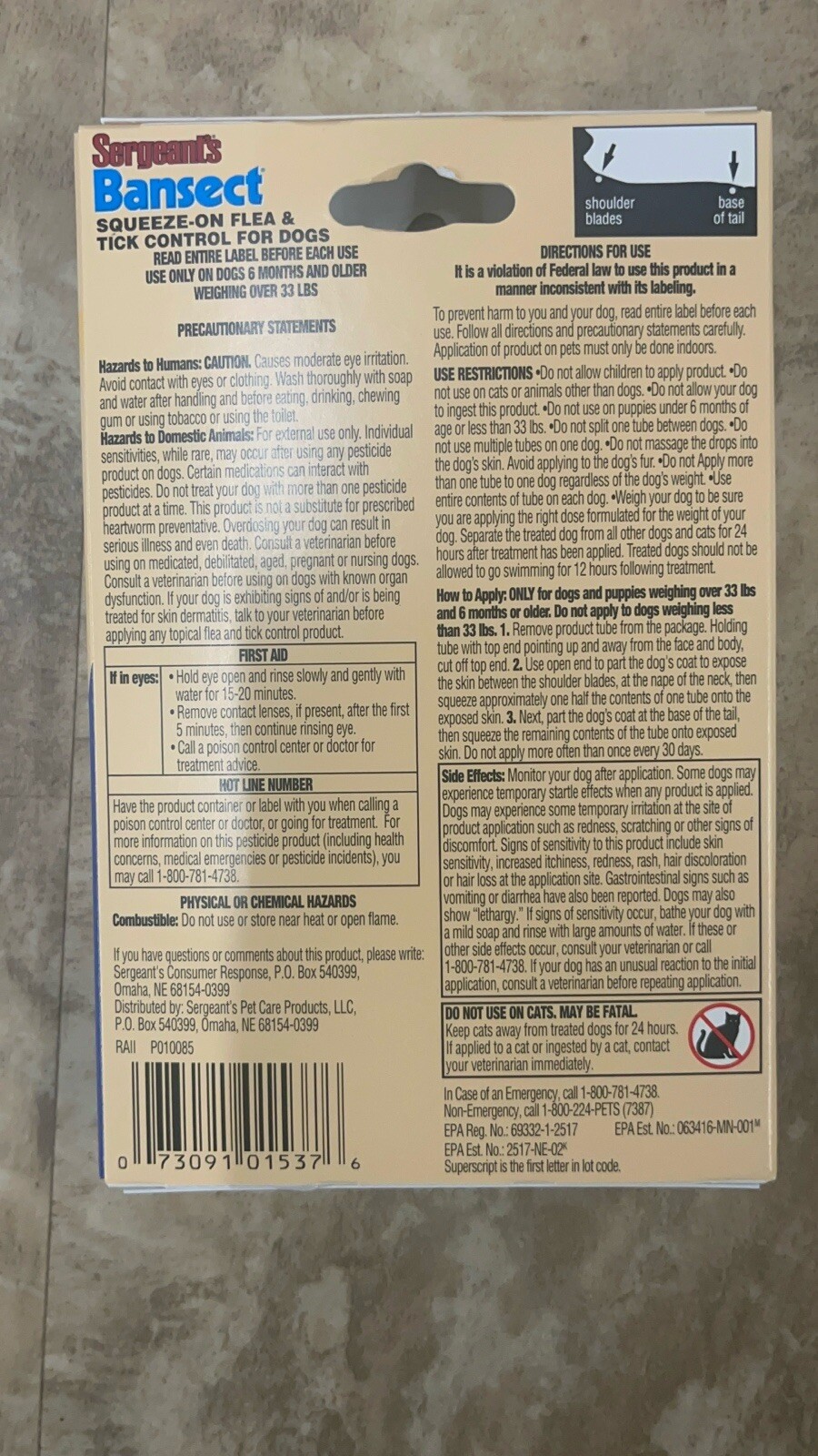 Sergeant’s Bansect Flea & Tick Squeeze On for Dogs One Month Supply (2 Pack)