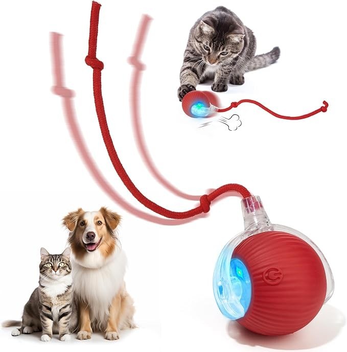 Interactive Smart Rolling Ball Toy for Dogs Cats USB Rechargeable Auto 360 Red