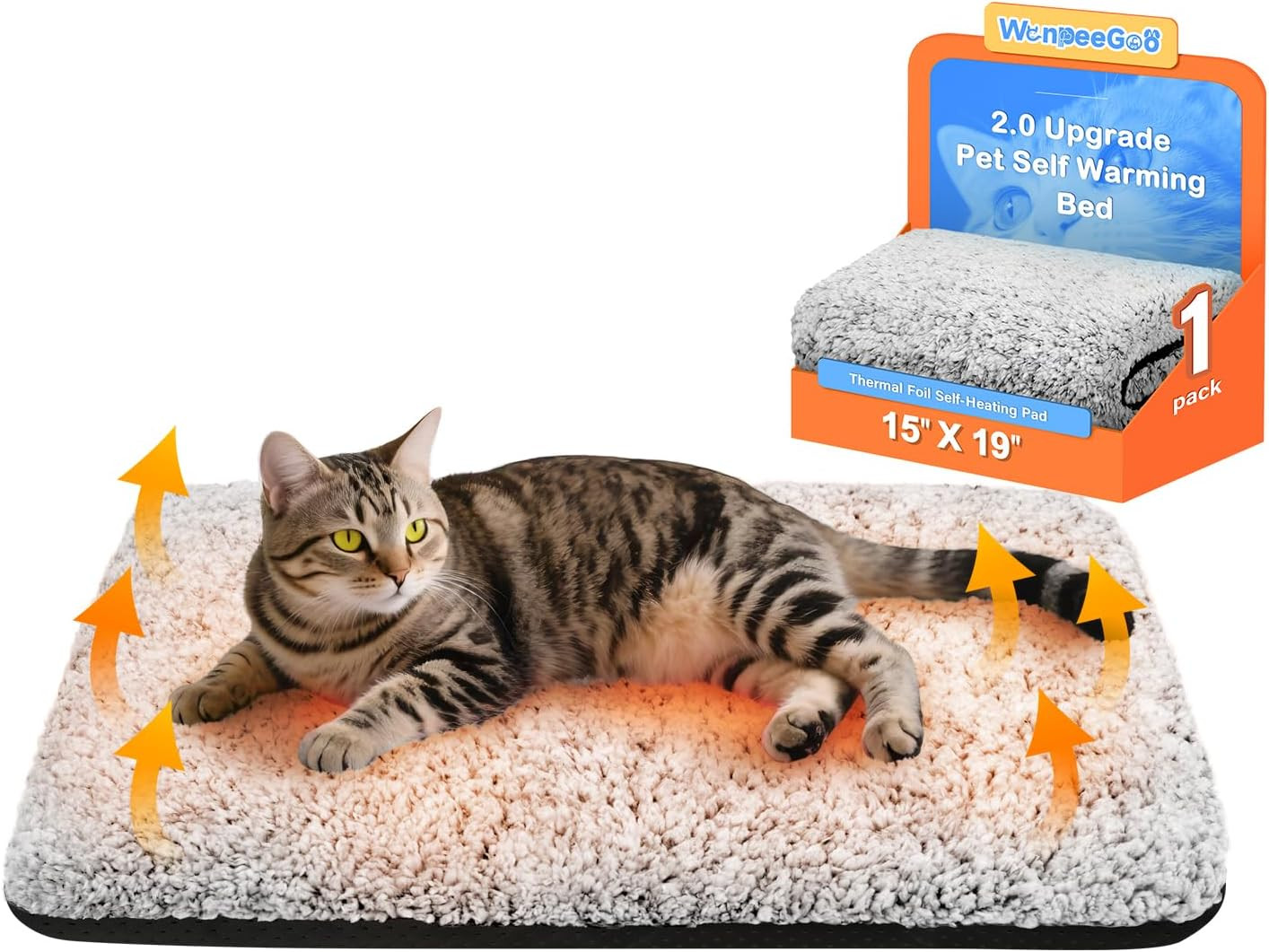 Self Warming Cat Bed, Heated Cat Bed, 2.0 Upgraded Thermal Foil Heating Pad, Plu