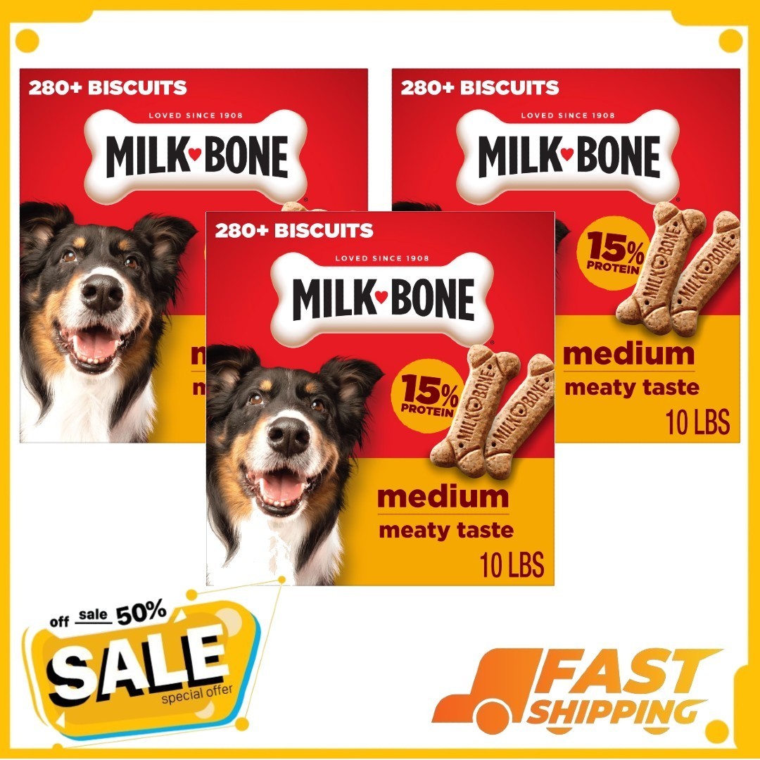 ( 3 Pack ) Milk Bone Crunchy Medium Dog Treats, 10 Lb. Box, Original Beef Flavor