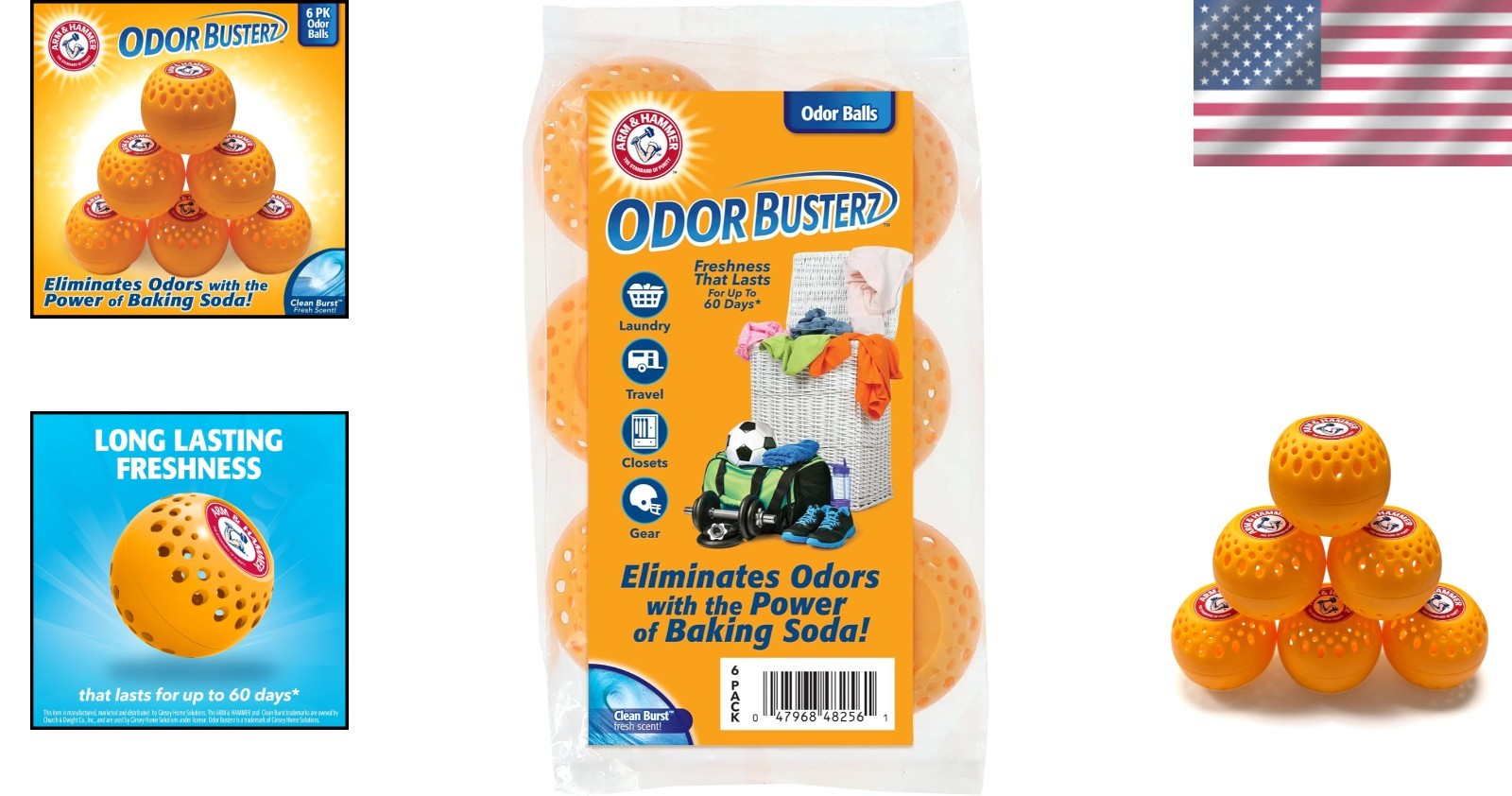 6-Pack Arm & Hammer Odor Busterz Balls – Clean Burst Scent, 60 Days Fresh