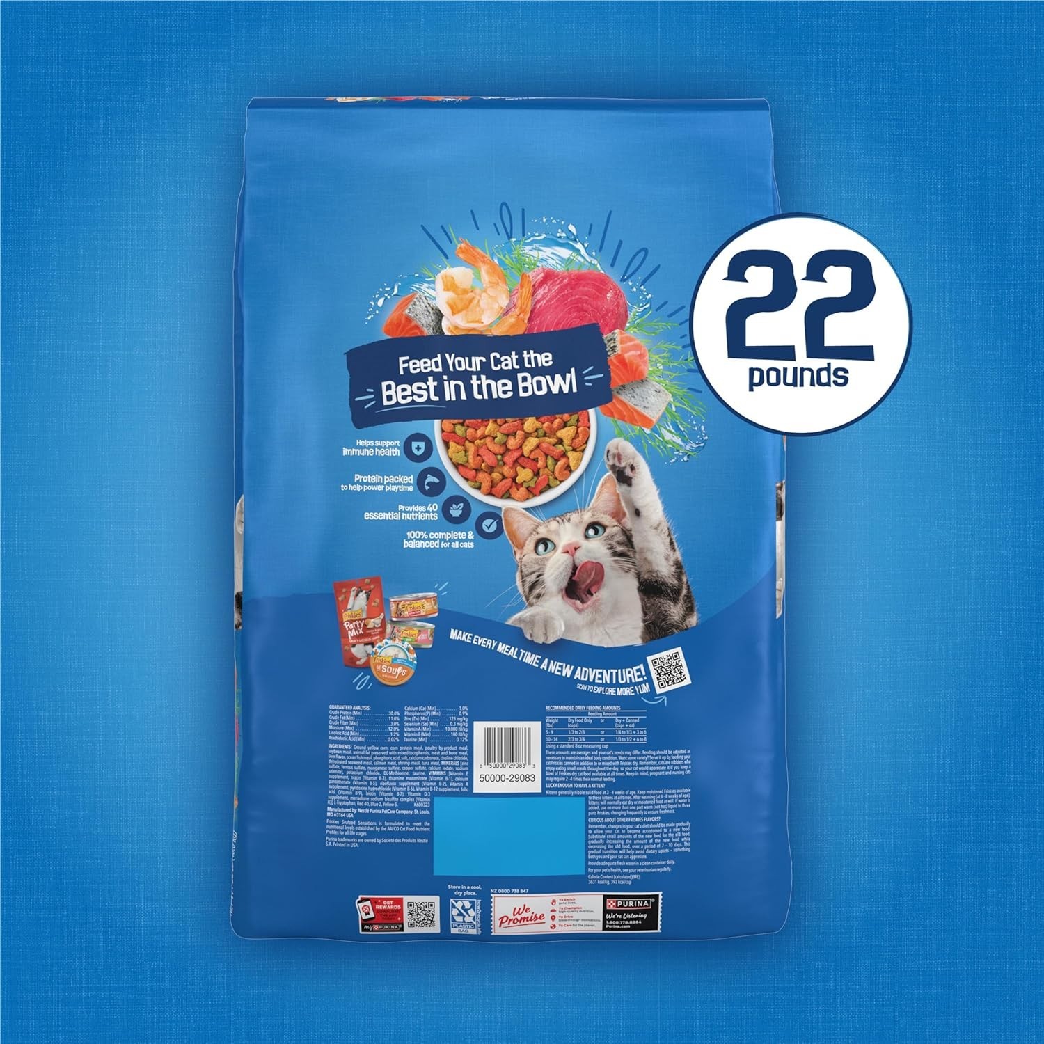Purina Friskies Seafood Sensations Dry Cat Food Salmon Tuna Shrimp 22 lb Bag NEW