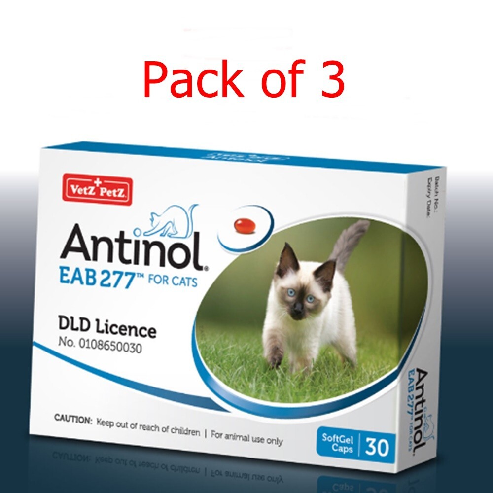 Pack of 3×30 Caps For Cat Antinol EAB 277 Vetz Petz Fat Supplement Total 90 Caps