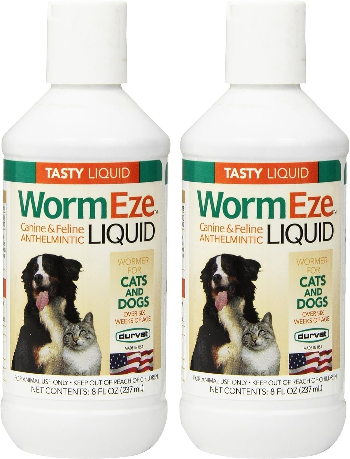 WormEze Canine & Feline Dewormer Liquid, 8 oz x 2 – Easy to Add to Food or Water