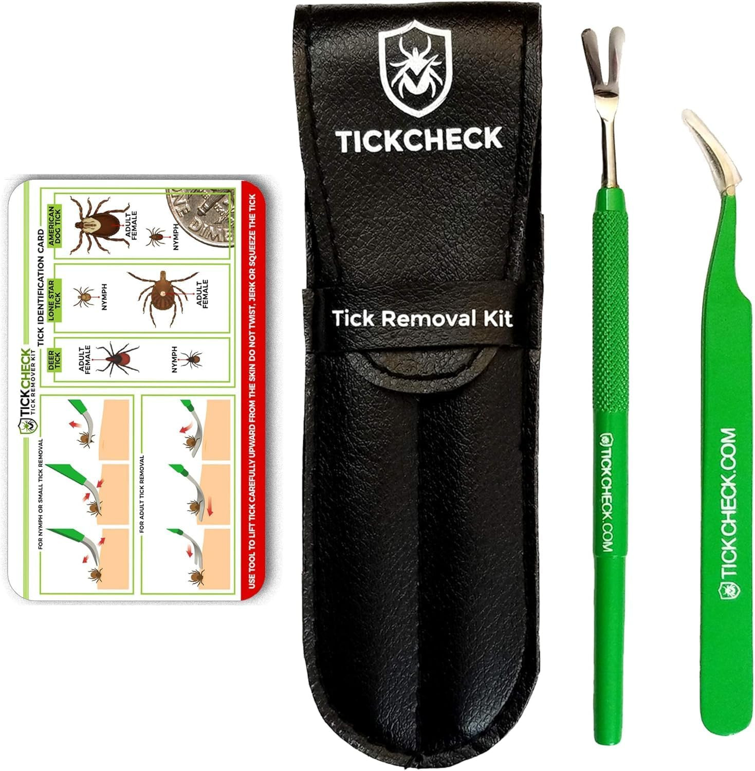 Premium Tick Remover Kit – Stainless Steel Tick Remover + Tweezers, Leather Case