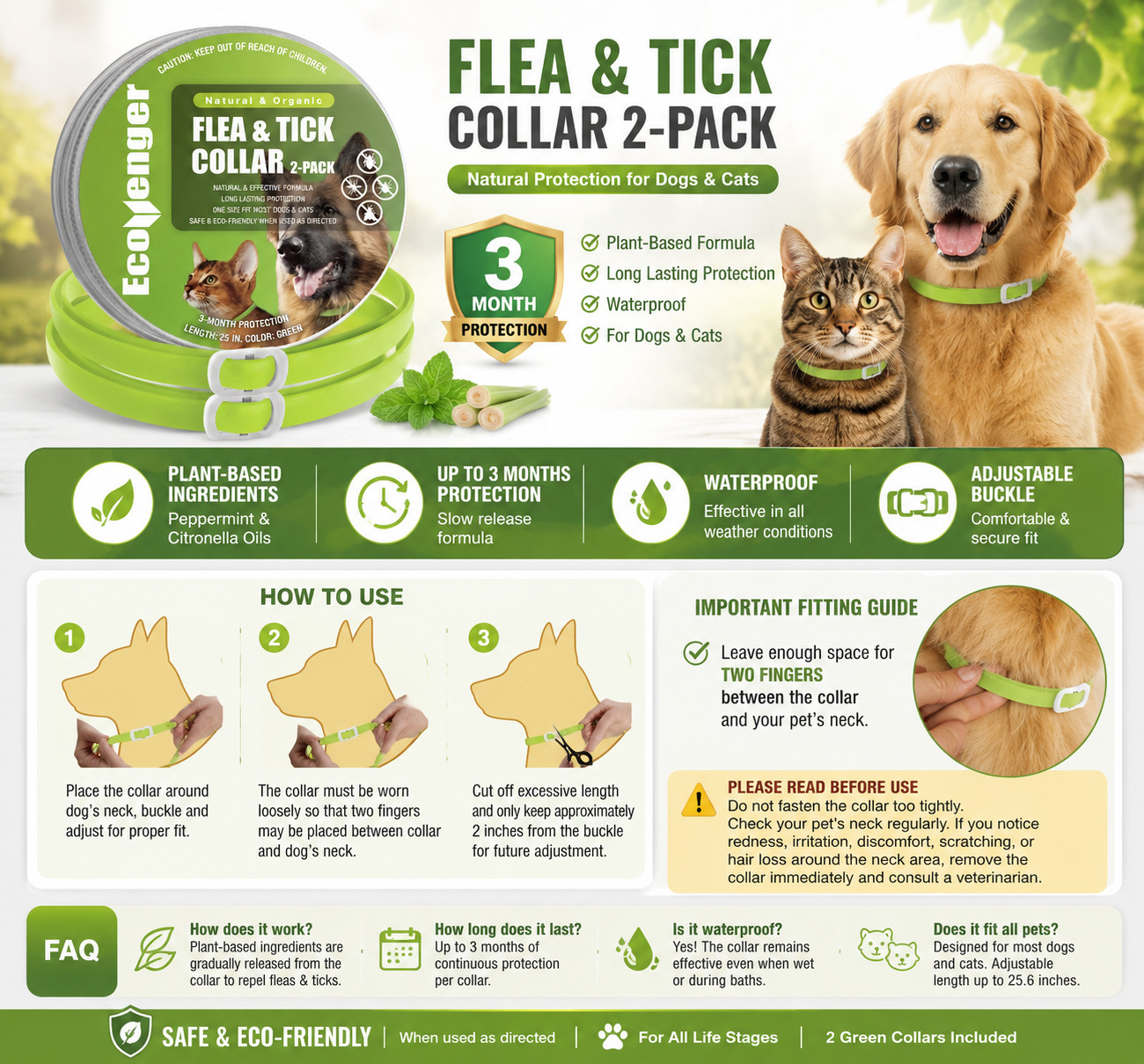 2-Pack Dog Flea & Tick Collar Waterproof 6 Months Protection