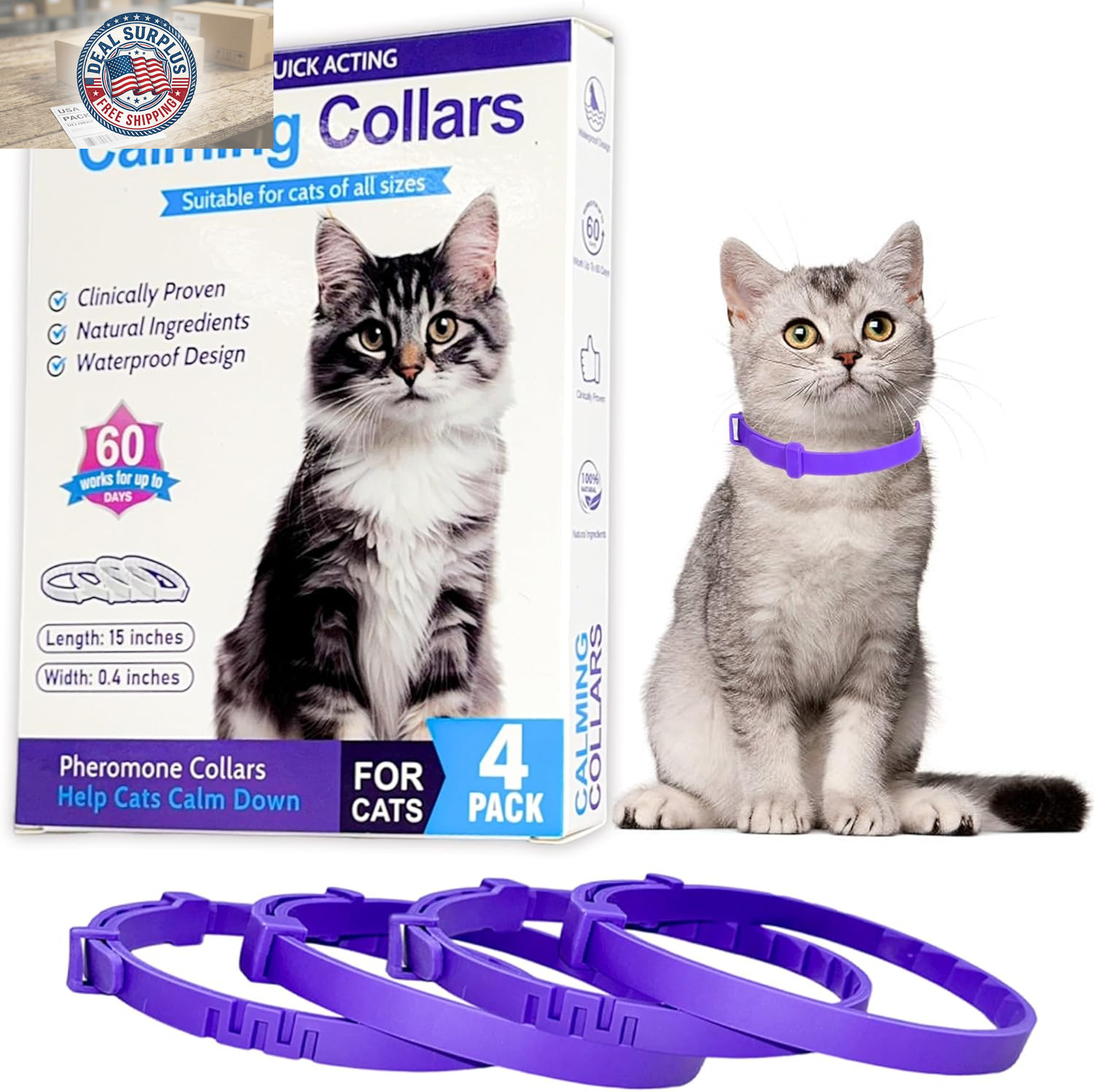 4 Pack Calming Collar for Cats – Long-Lasting Anxiety & Stress Relief, Adjustabl