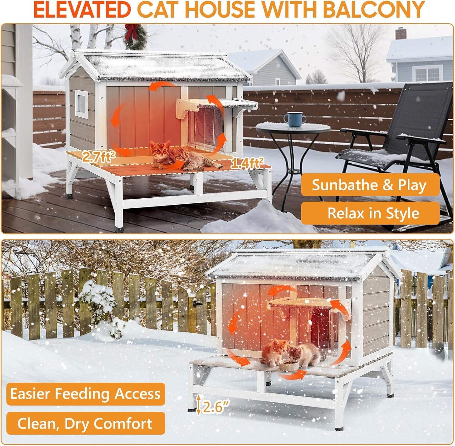 Petscosset Insulated Cat House Outdoor Cat Shelter for Winter Wooden Pet House