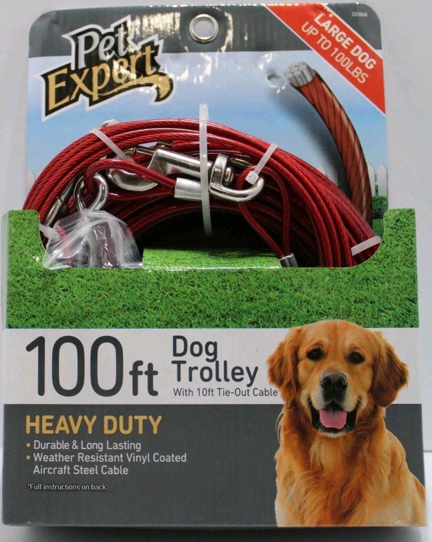 Pet Expert 100ft Dog Trolley With 10ft Tie-Out Cable for Large Dogs