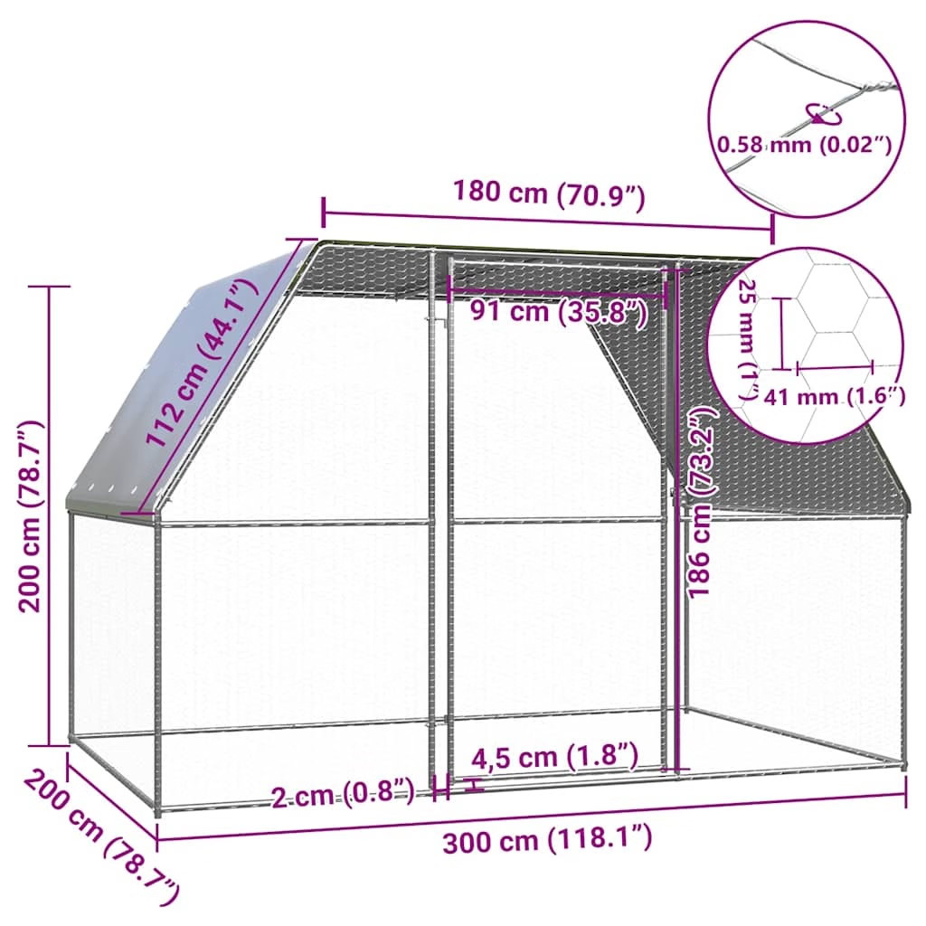 Chicken Cage Silver and Gray 9.8‘x6.6‘x6.6‘ Galvanized Steel