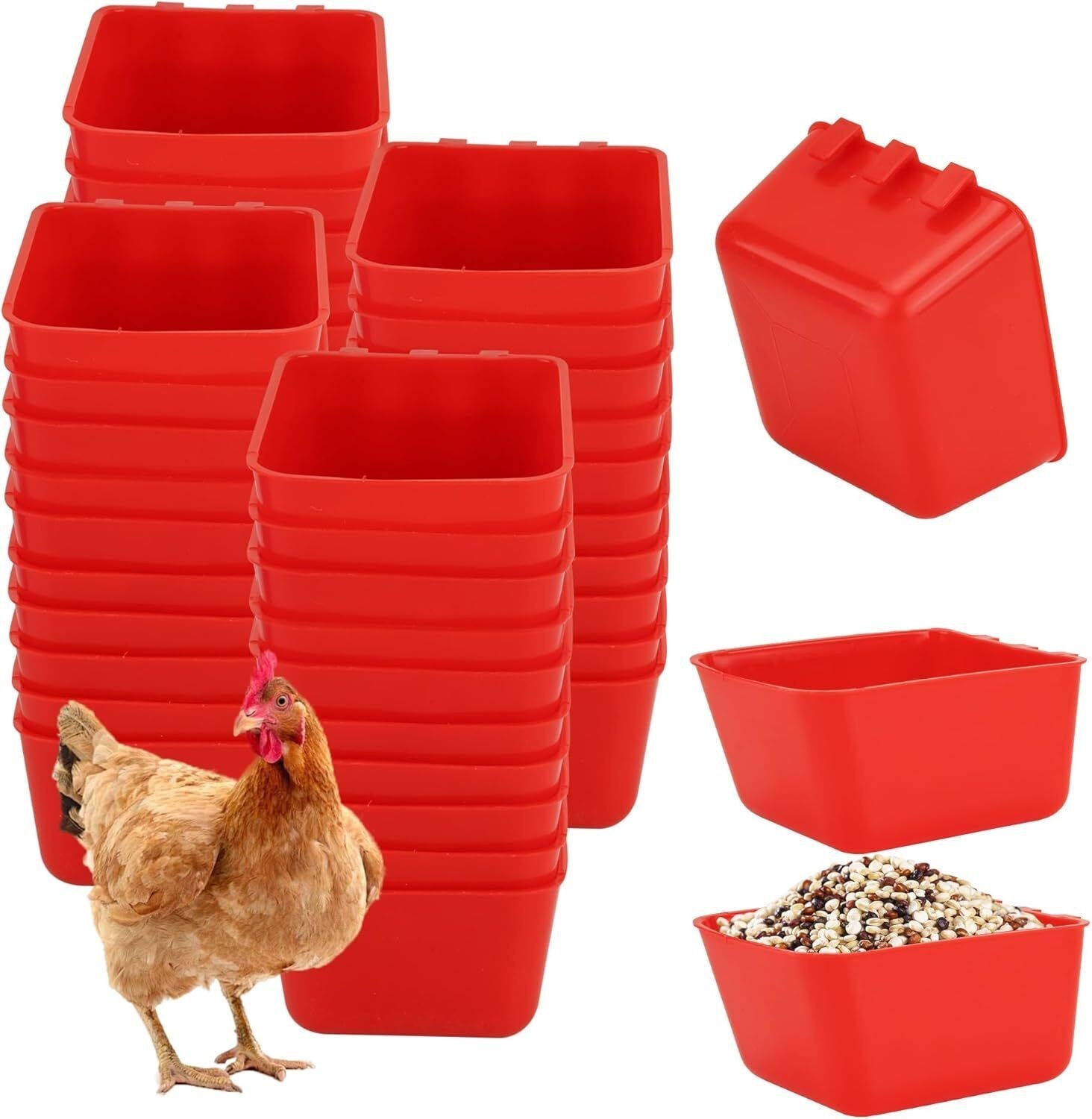 24 60 120 Cage Cups 1 Pint / 16 fl oz Hanging Feed & Water Cups Chicken Poultry