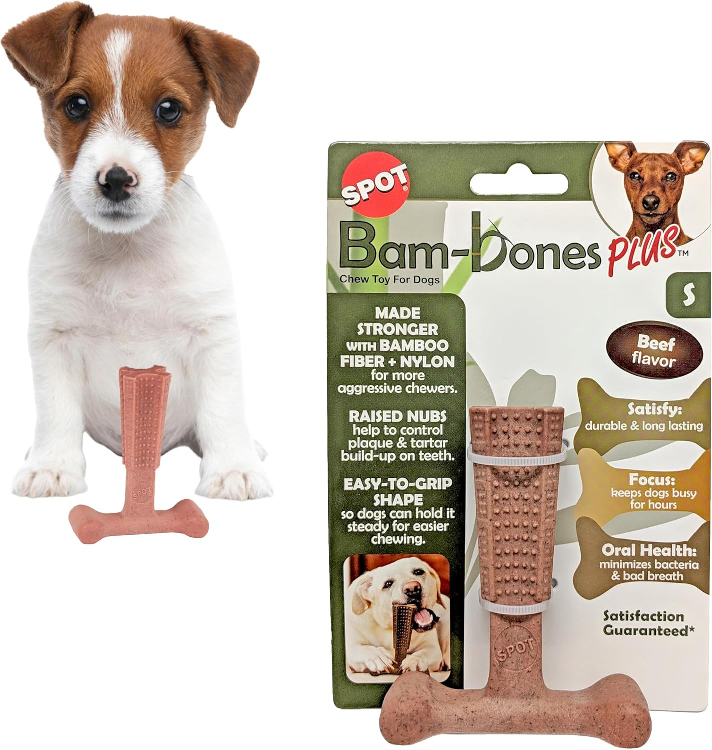 Bam-Bones Plus T Bone – Bamboo Fiber & Nylon Dog Chew Toy for Moderate to Aggres