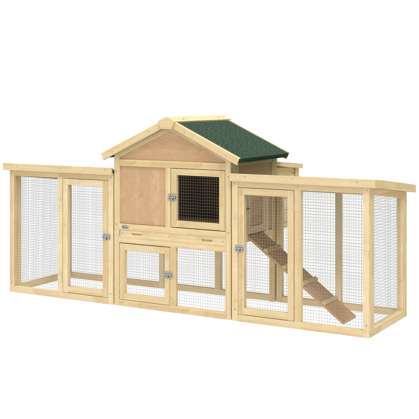 PawHut 80″ Wooden Chicken Coop Nesting Box Backyard Run Dropping Tray