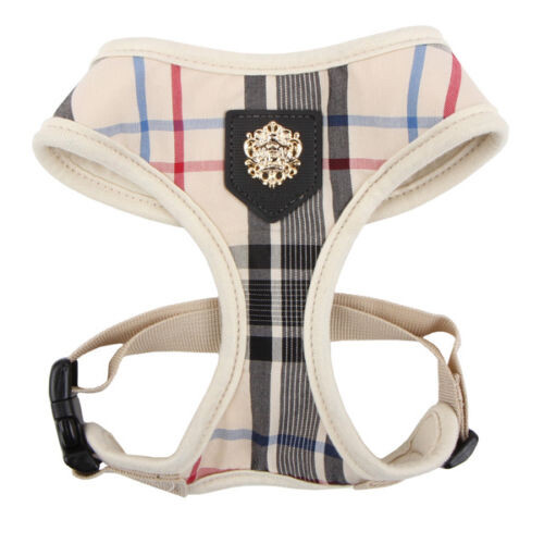 Puppia Dog Soft Harness Junior Beige Plaid Adjustable No Pull XS S M L XL